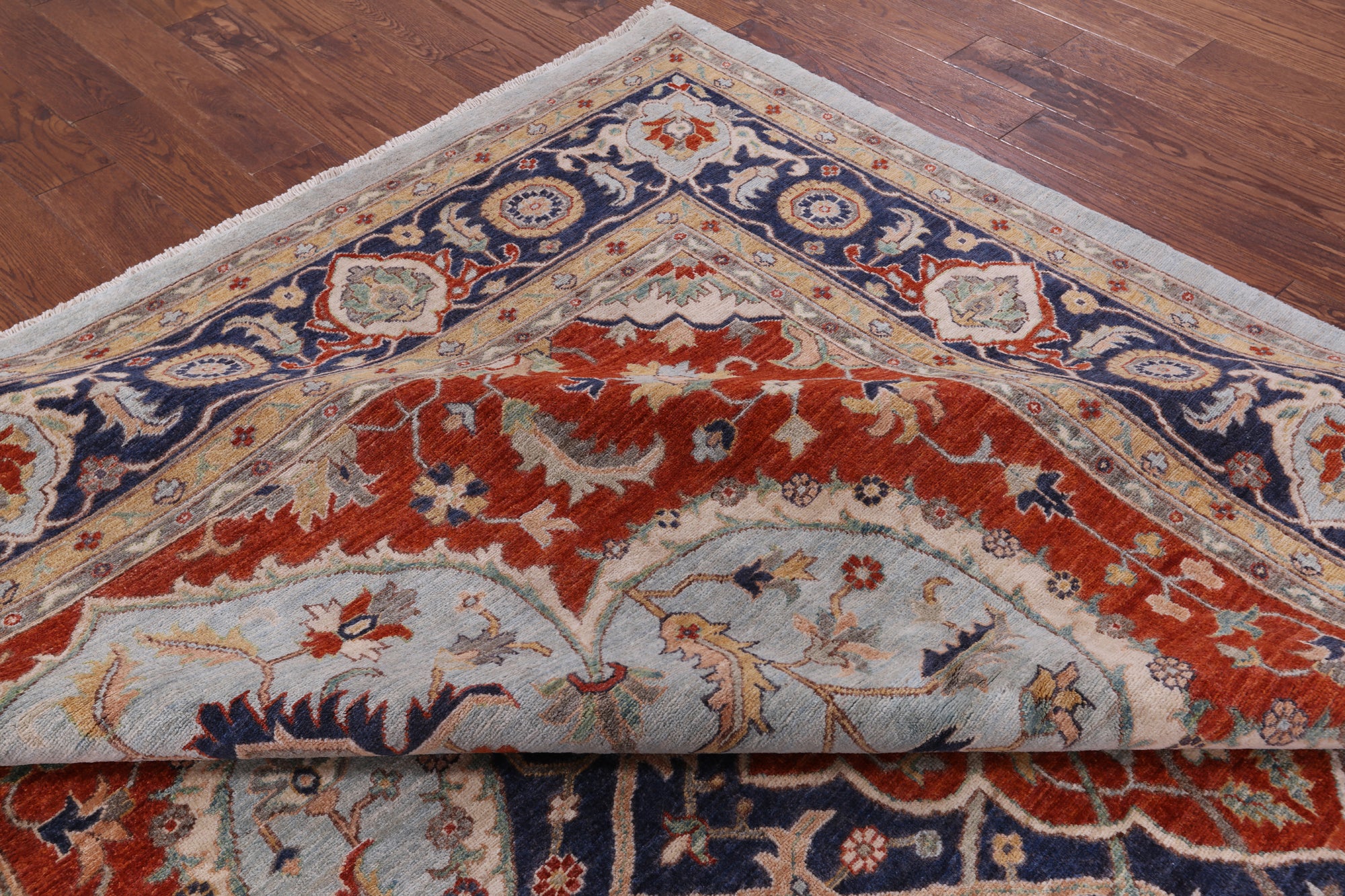 Blue Fine Serapi Handmade Area Rug - 9' 1" X 12' 3" - Golden Nile
