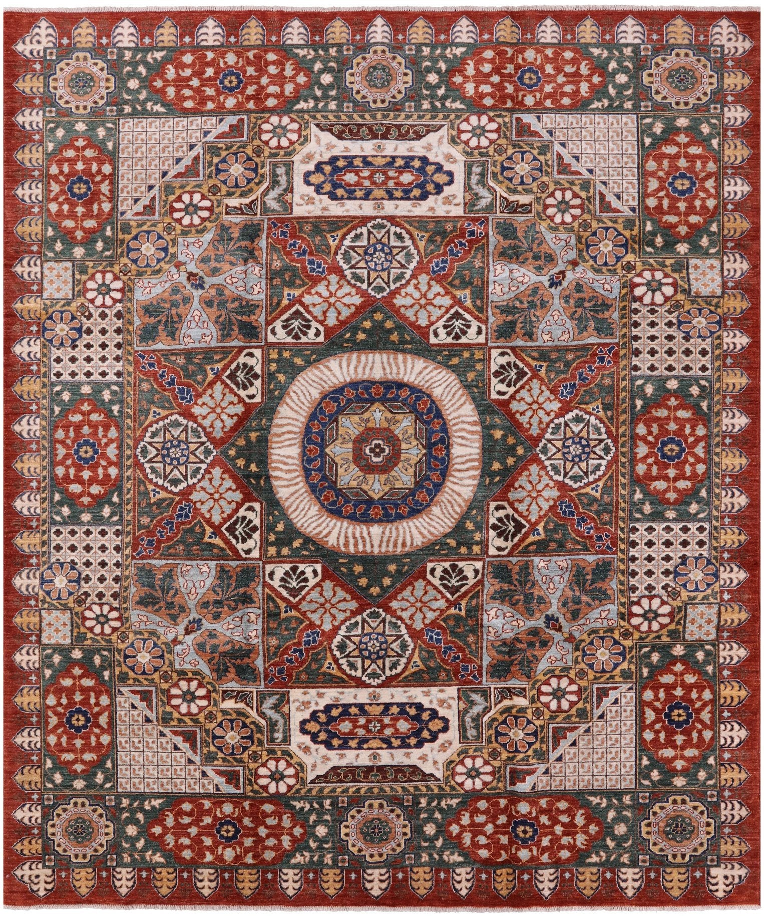 Geometric Persian Mamluk Handmade Area Rug - 8' 4" X 9' 11" - Golden Nile