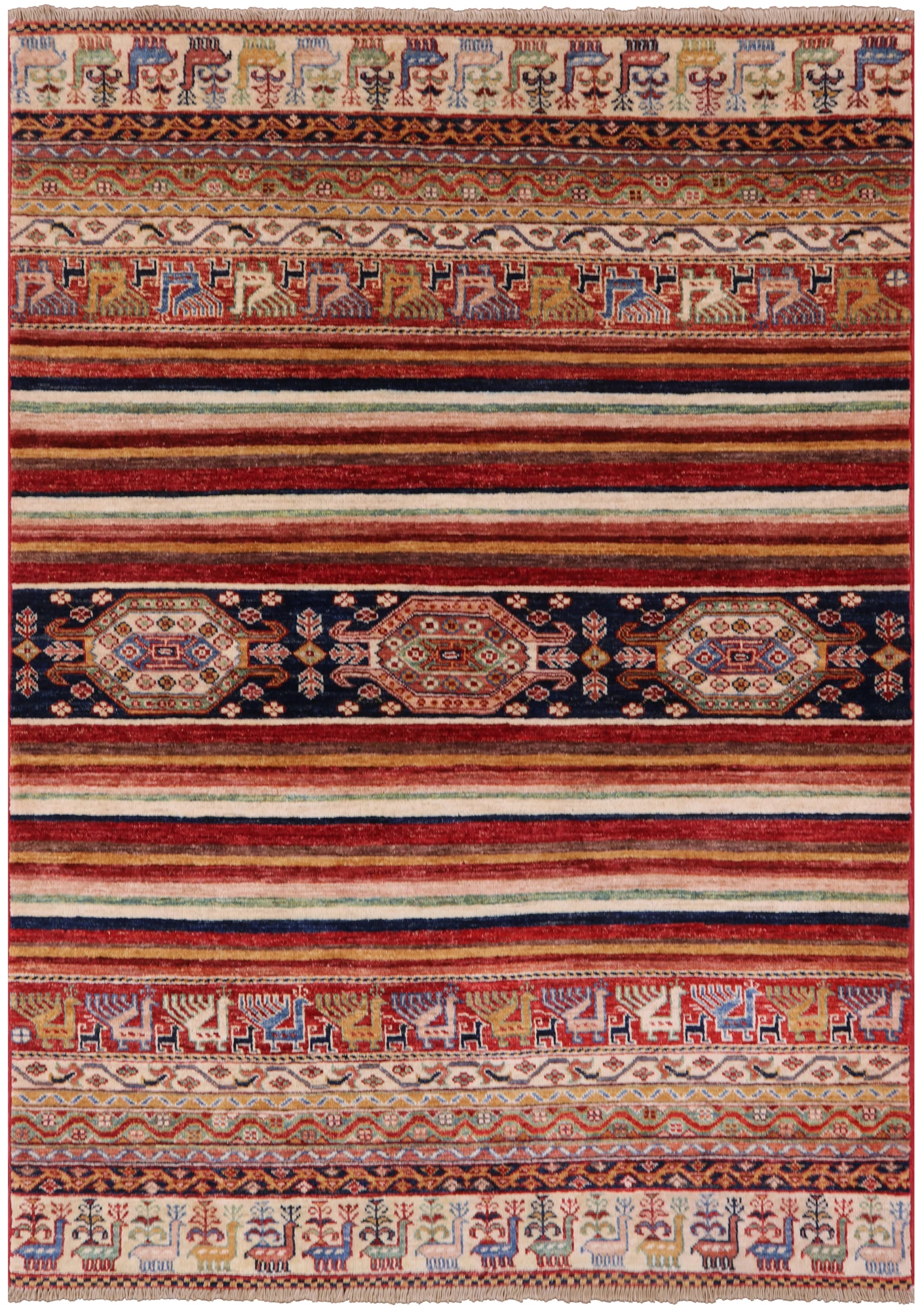 Tribal Persian Gabbeh Hand Knotted Wool Rug - 4' 0" X 5' 8" - Golden Nile