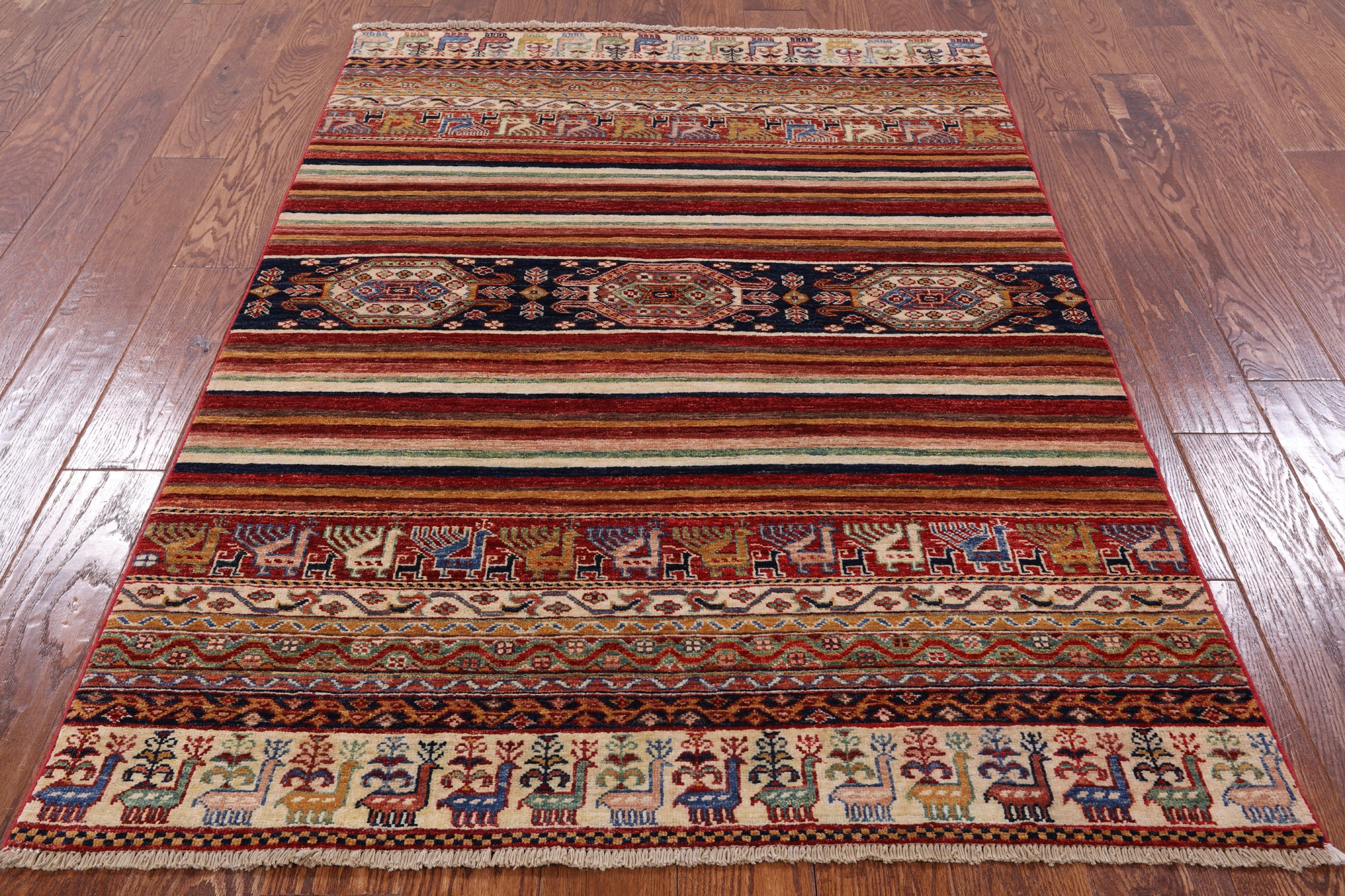 Tribal Persian Gabbeh Hand Knotted Wool Rug - 4' 0" X 5' 8" - Golden Nile