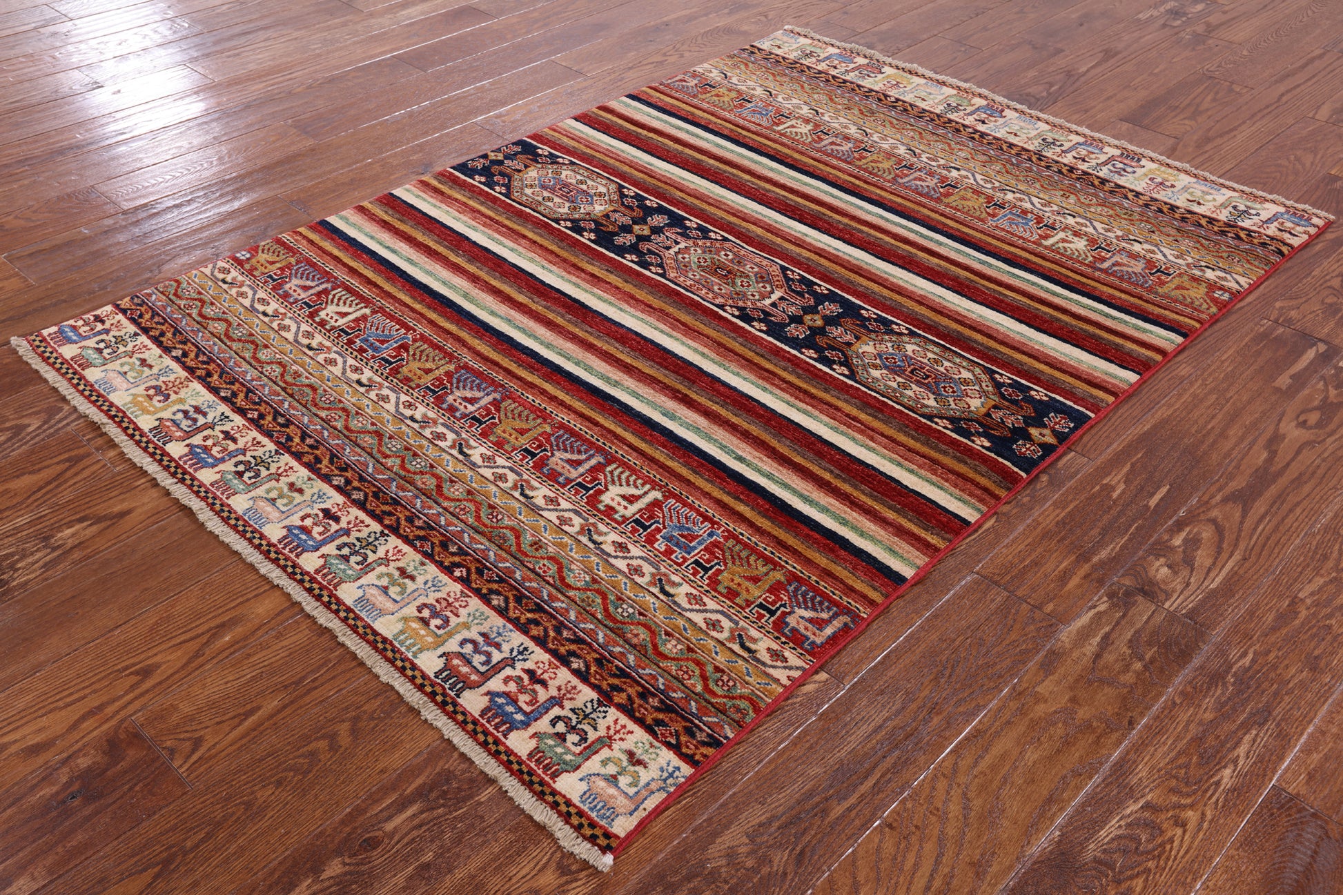 Tribal Persian Gabbeh Hand Knotted Wool Rug - 4' 0" X 5' 8" - Golden Nile