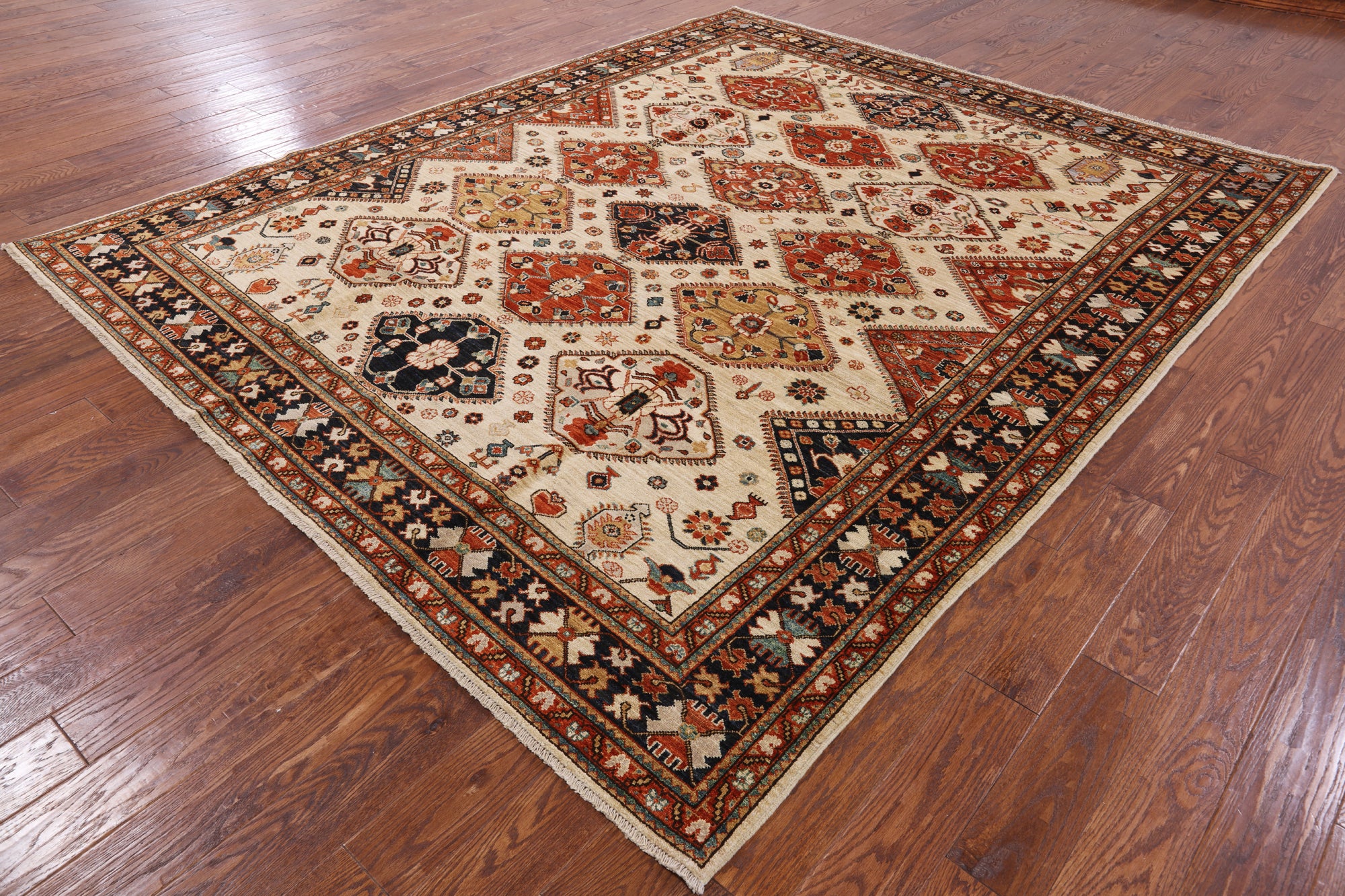Ivory Fine Serapi Hand Knotted Rug - 8' 5" X 10' 1" - Golden Nile