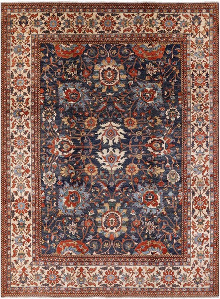 Blue Fine Serapi Hand Knotted Rug - 9' 1" X 12' 2" - Golden Nile