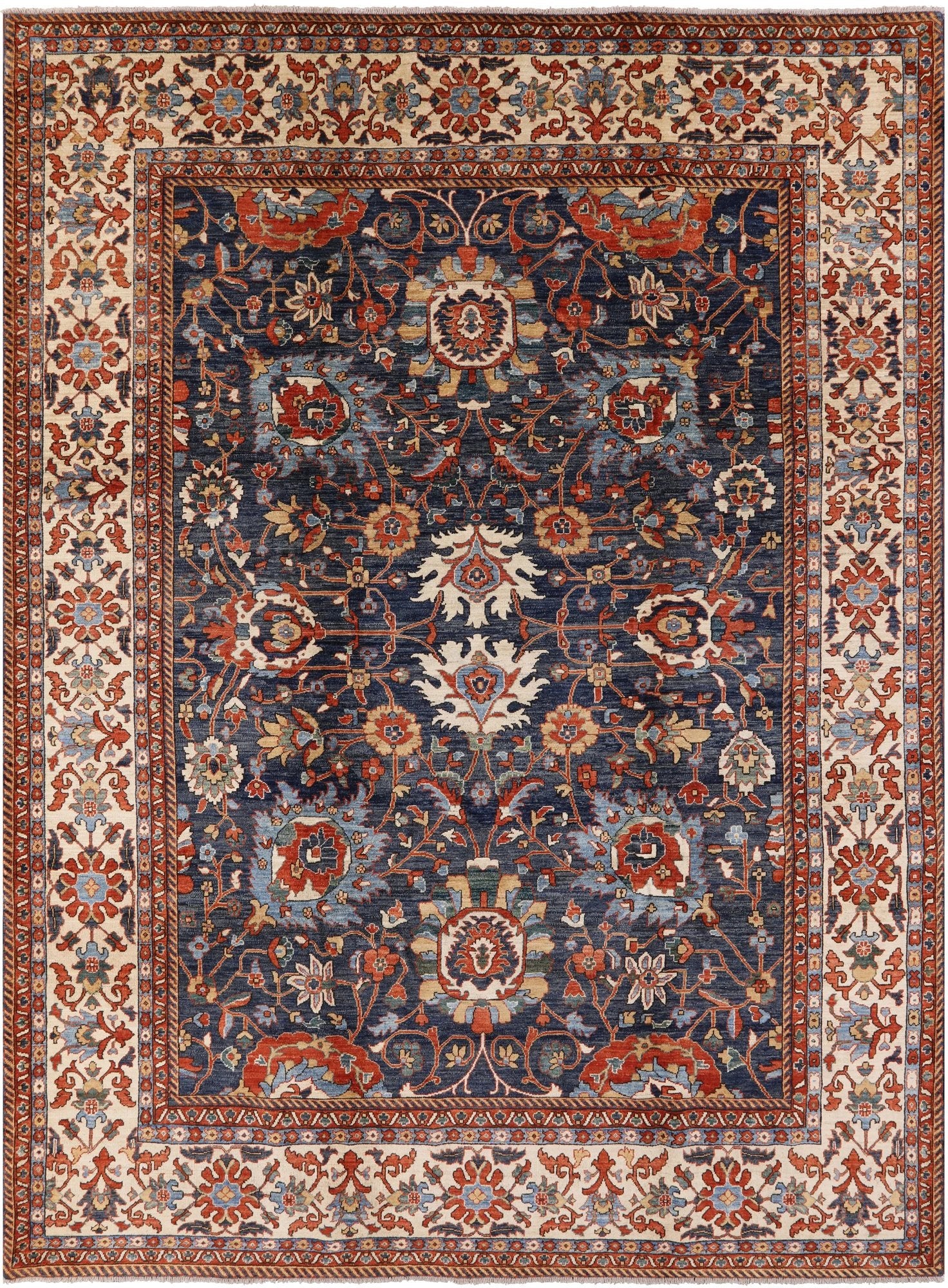 Blue Fine Serapi Hand Knotted Rug - 9' 1" X 12' 2" - Golden Nile