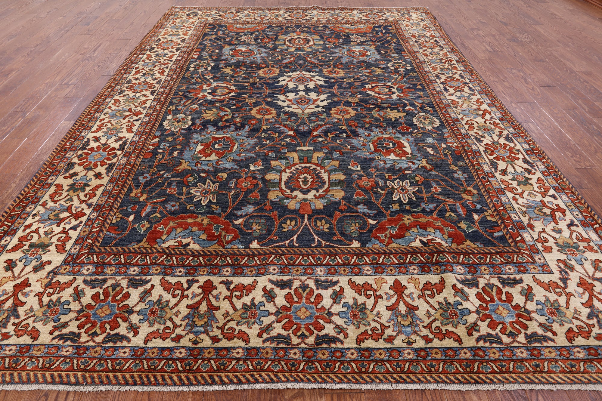 Blue Fine Serapi Hand Knotted Rug - 9' 1" X 12' 2" - Golden Nile