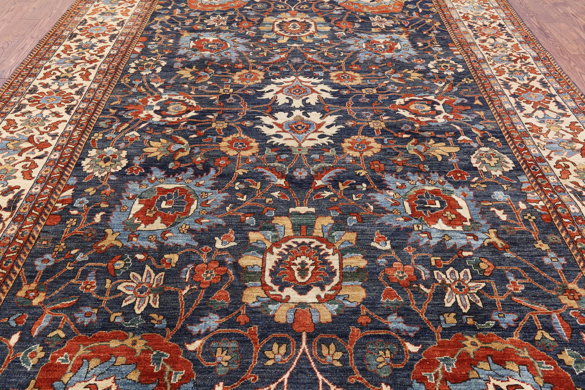 Blue Fine Serapi Hand Knotted Rug - 9' 1" X 12' 2" - Golden Nile