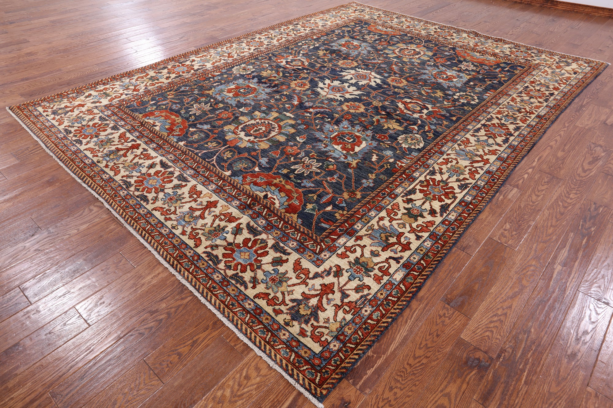 Blue Fine Serapi Hand Knotted Rug - 9' 1" X 12' 2" - Golden Nile