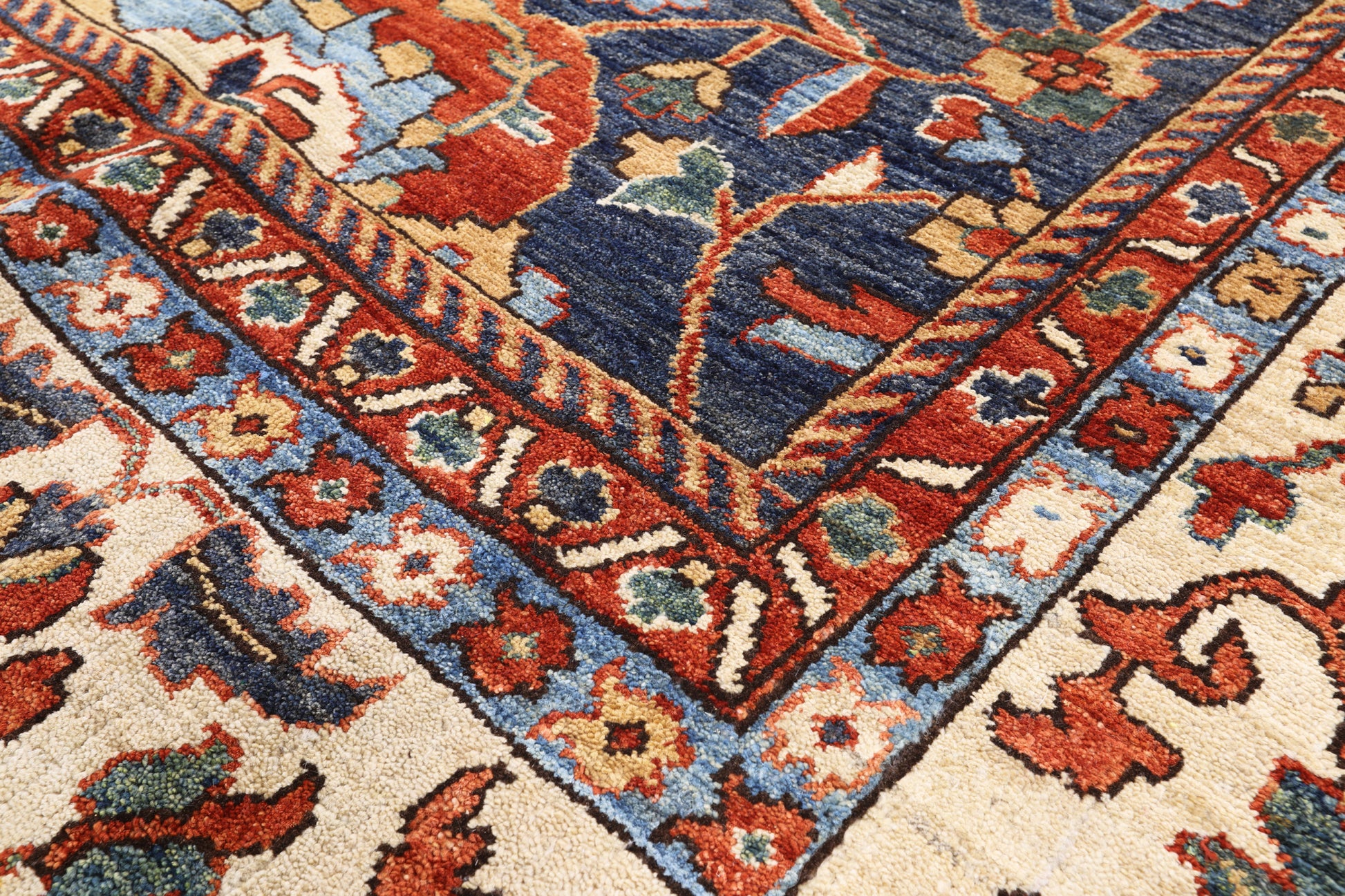 Blue Fine Serapi Hand Knotted Rug - 9' 1" X 12' 2" - Golden Nile