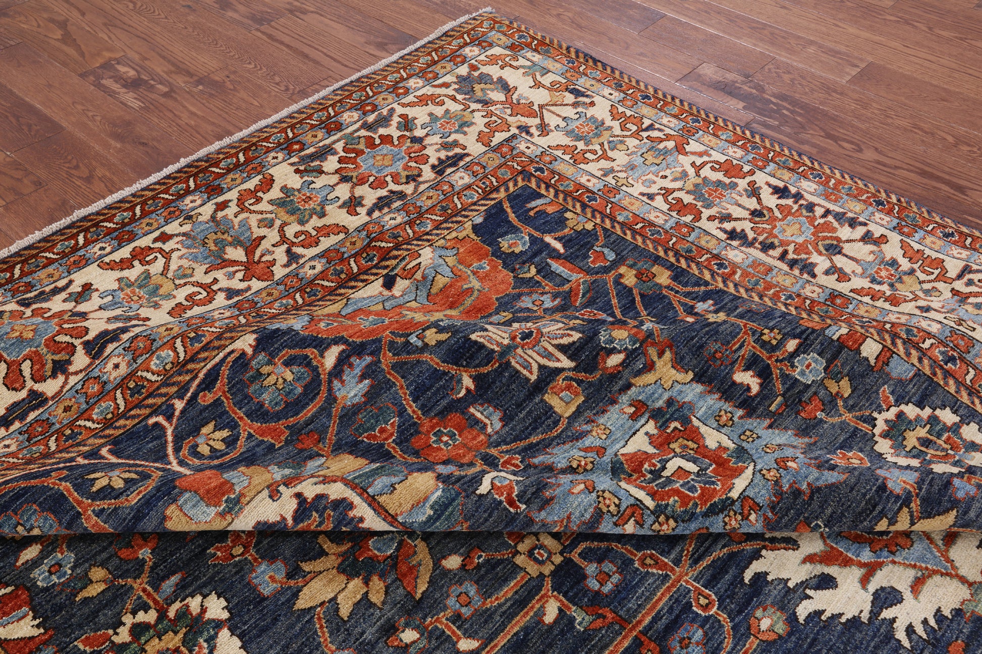 Blue Fine Serapi Hand Knotted Rug - 9' 1" X 12' 2" - Golden Nile