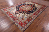 Blue Persian Fine Serapi Hand Knotted Wool Area Rug - 8' 1" X 10' 9" - Golden Nile