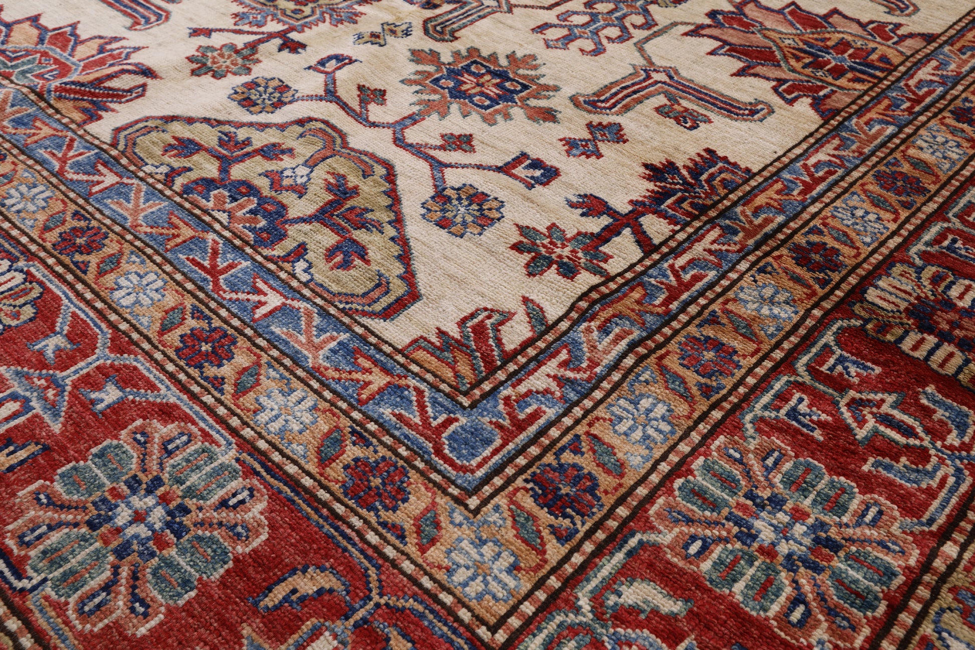 Ivory Super Fine Kazak Hand Knotted Wool Area Rug - 8' 0" X 10' 0" - Golden Nile