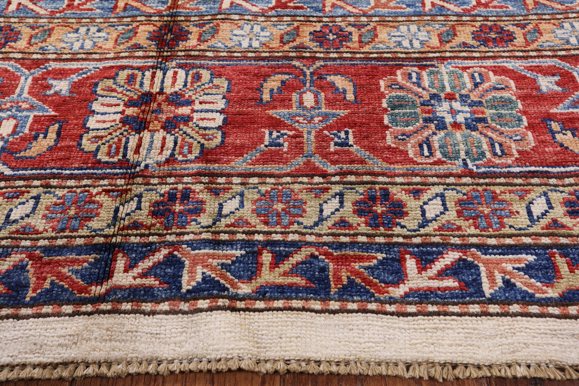 Ivory Super Fine Kazak Hand Knotted Wool Area Rug - 8' 0" X 10' 0" - Golden Nile