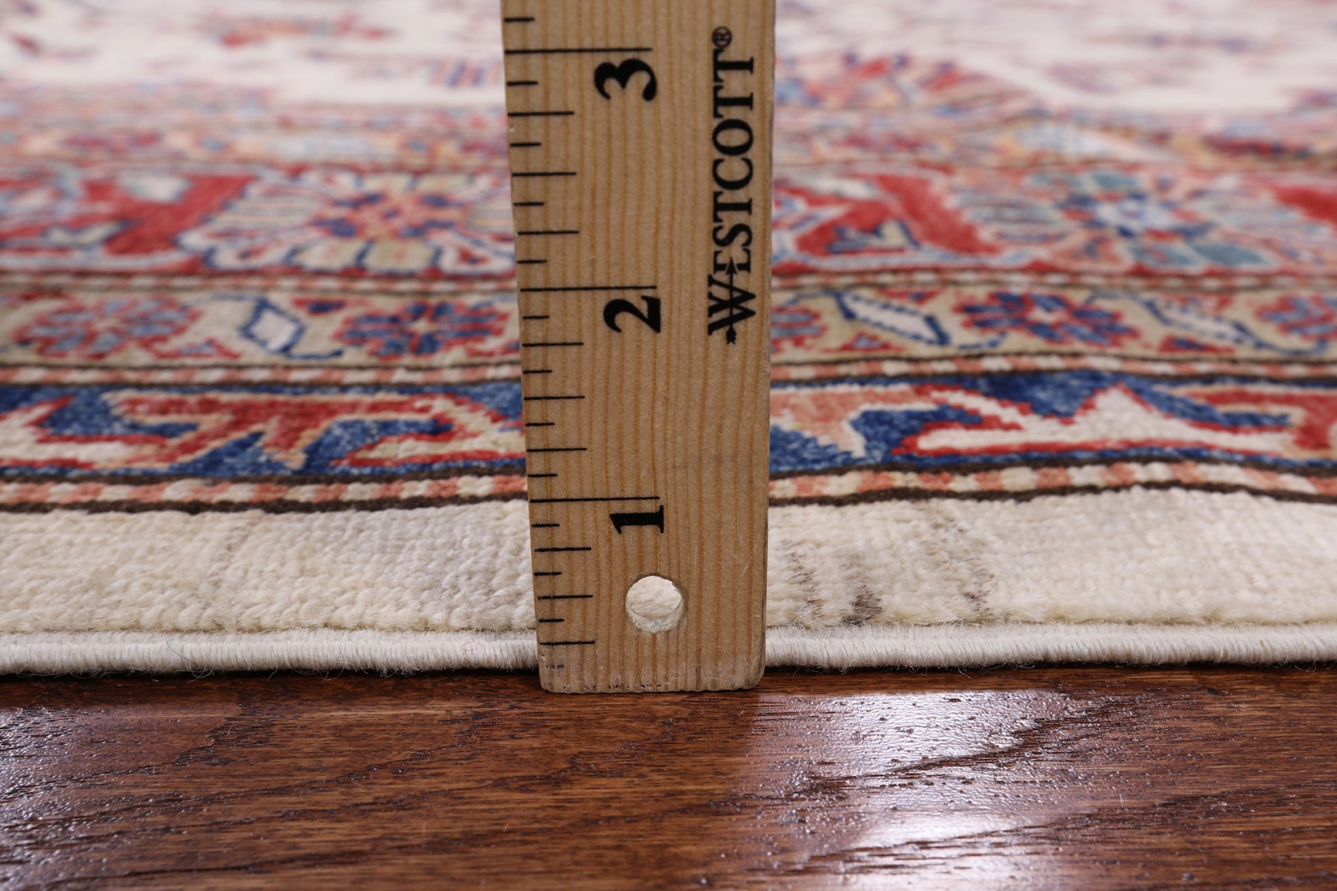 Ivory Super Fine Kazak Hand Knotted Wool Area Rug - 8' 0" X 10' 0" - Golden Nile
