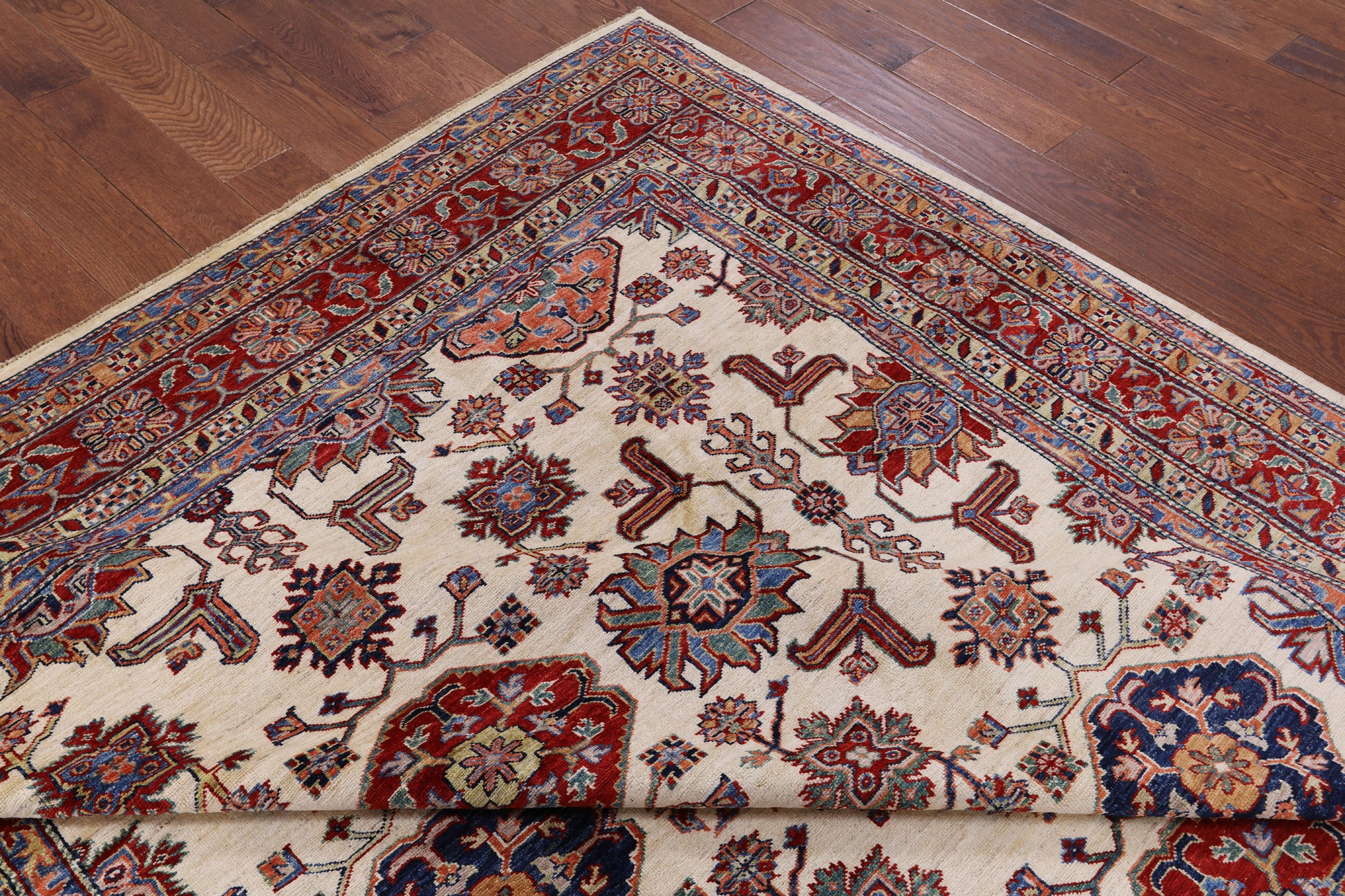 Ivory Super Fine Kazak Handmade Wool Rug - 8' 0" X 10' 0" - Golden Nile