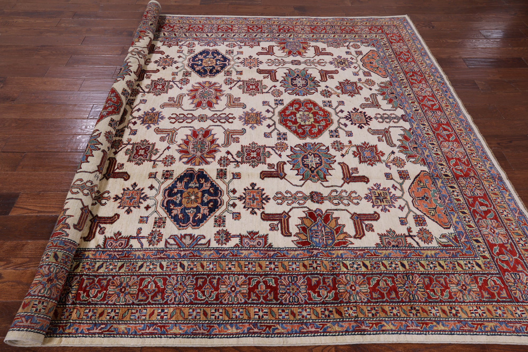 Ivory Super Fine Kazak Handmade Wool Rug - 8' 0" X 10' 0" - Golden Nile