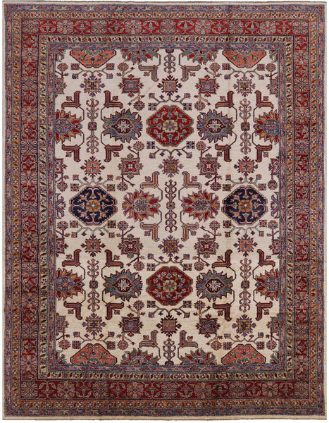 Ivory Super Fine Kazak Handmade Wool Rug - 8' 0" X 10' 0" - Golden Nile