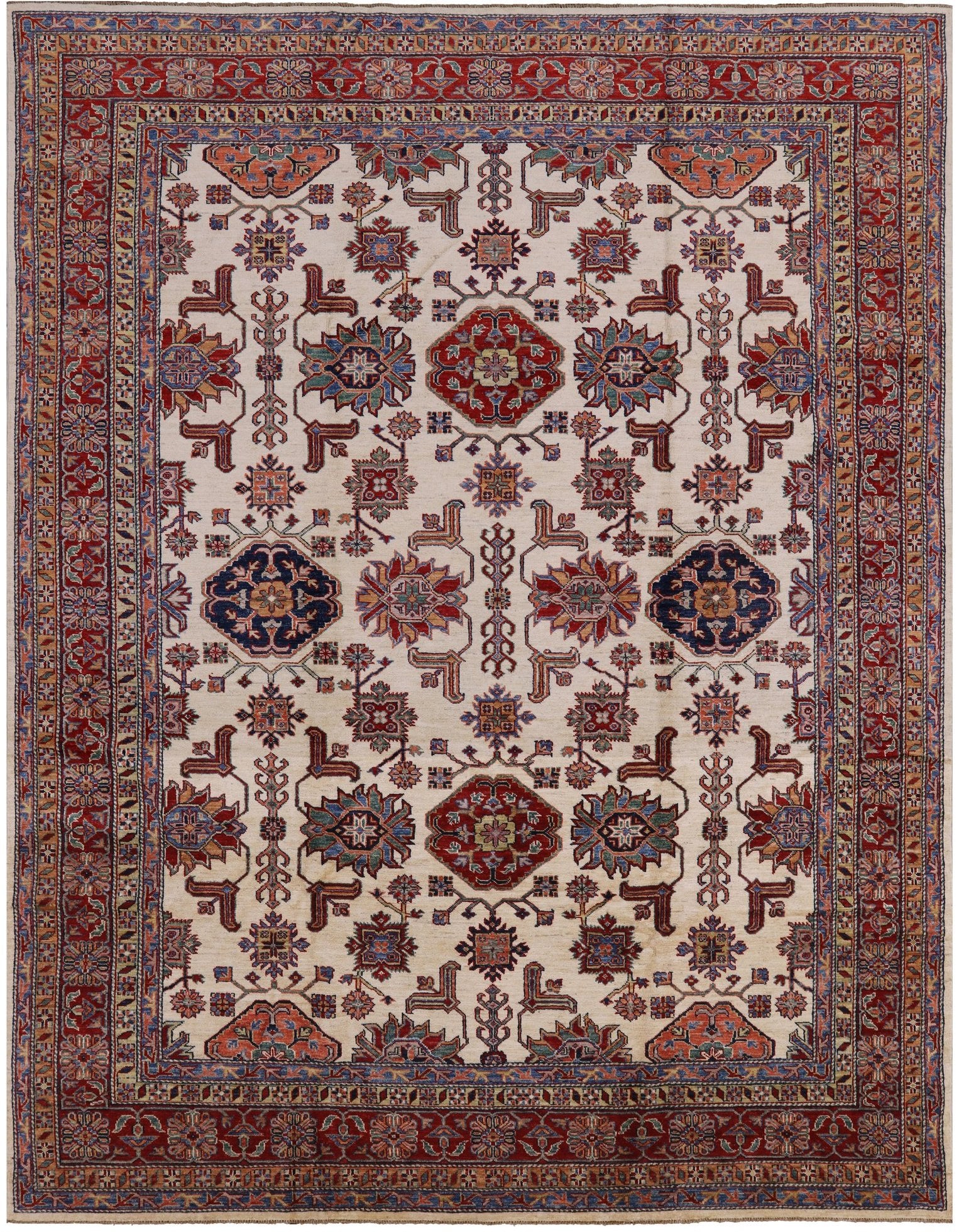 Ivory Super Fine Kazak Handmade Wool Rug - 8' 0" X 10' 0" - Golden Nile