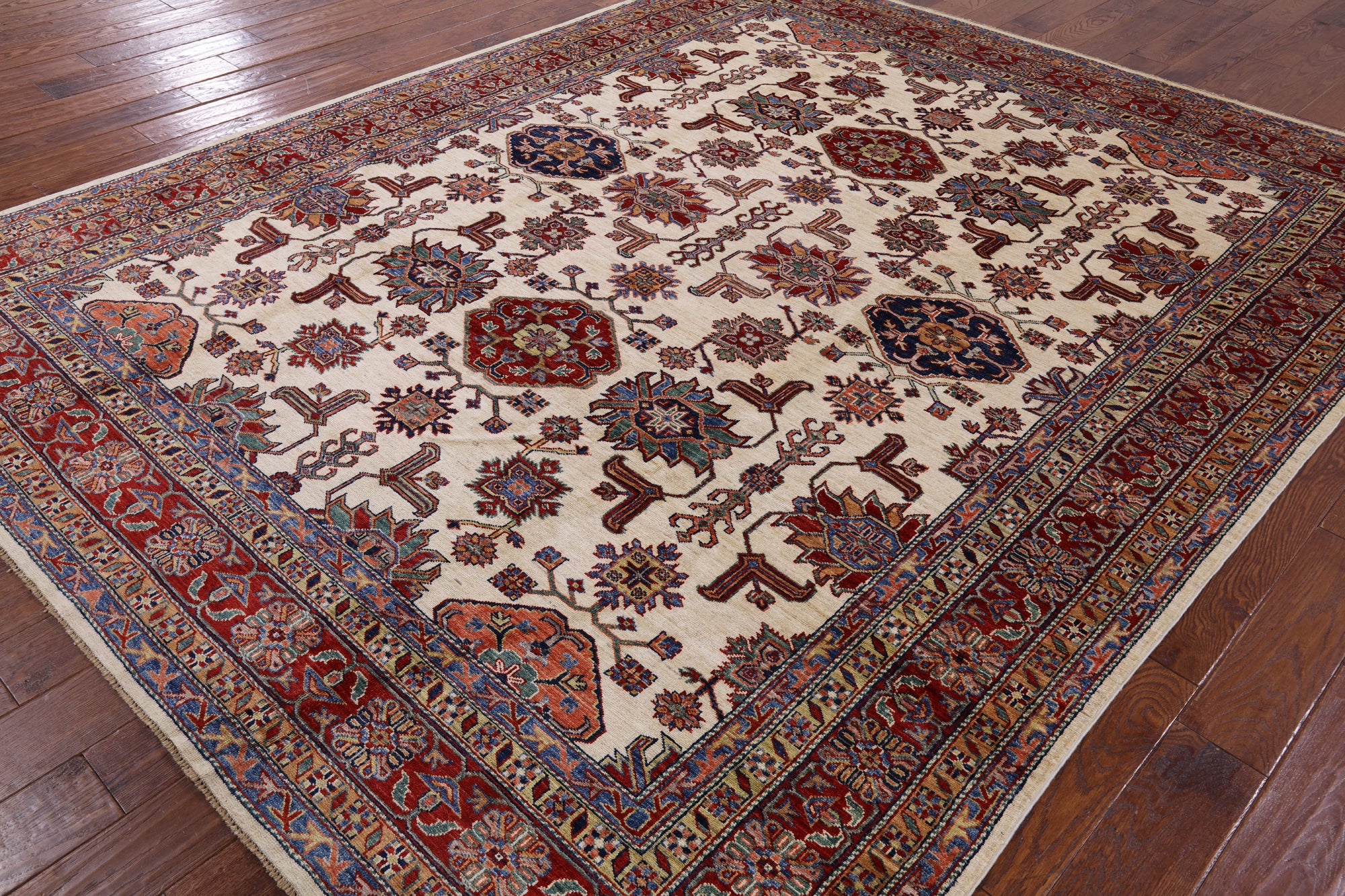 Ivory Super Fine Kazak Handmade Wool Rug - 8' 0" X 10' 0" - Golden Nile