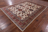 Ivory Super Fine Kazak Handmade Wool Rug - 8' 0" X 10' 0" - Golden Nile