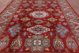 Red Super Fine Kazak Handmade Wool Area Rug - 10' 5" X 13' 2" - Golden Nile