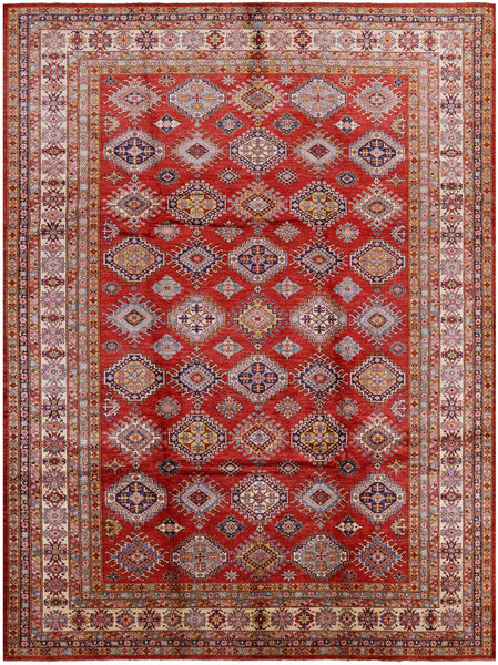 Red Super Kazak Hand Knotted Area Rug - 9' 10" X 13' 3" - Golden Nile