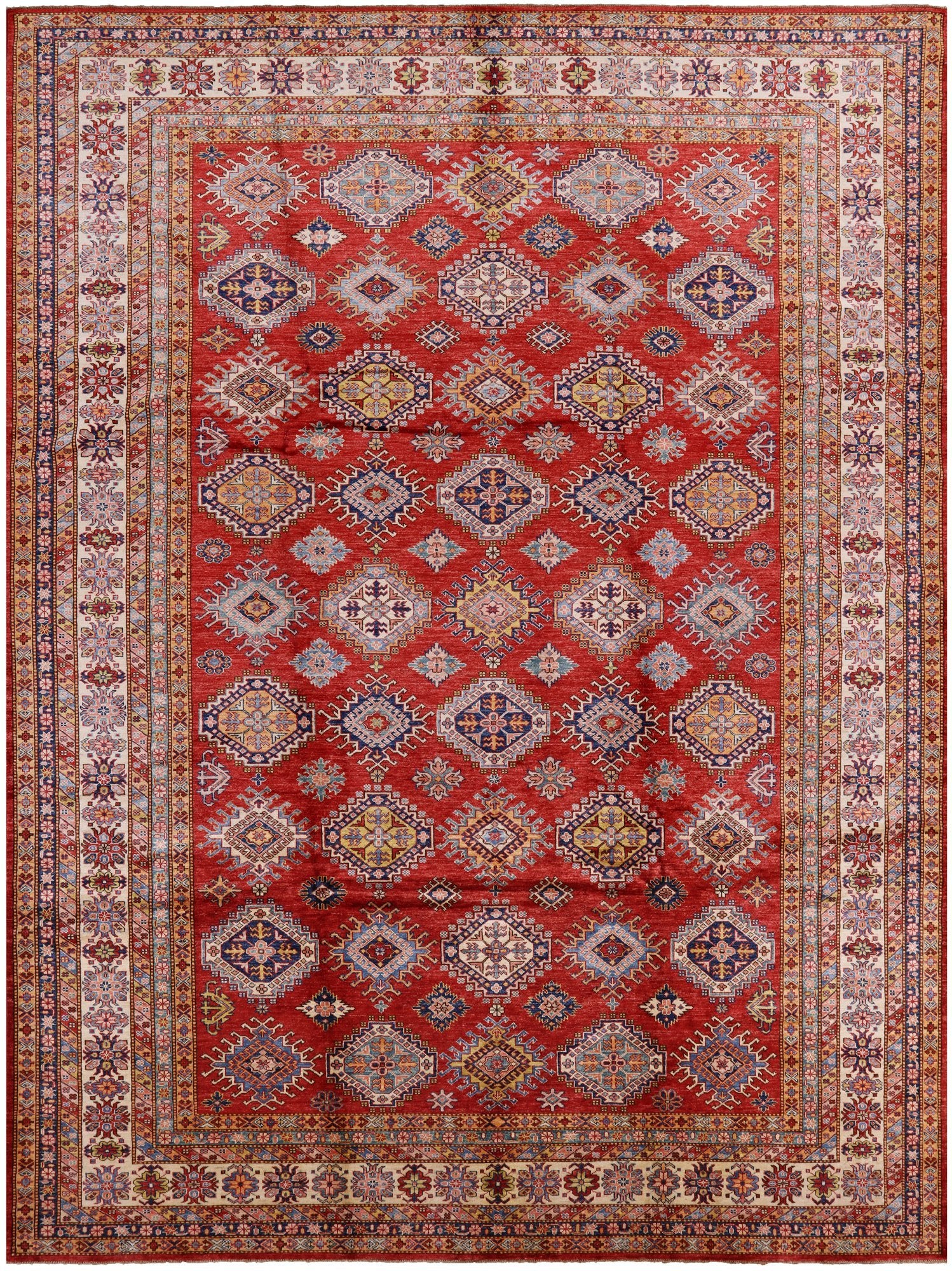 Red Super Kazak Hand Knotted Area Rug - 9' 10" X 13' 3" - Golden Nile