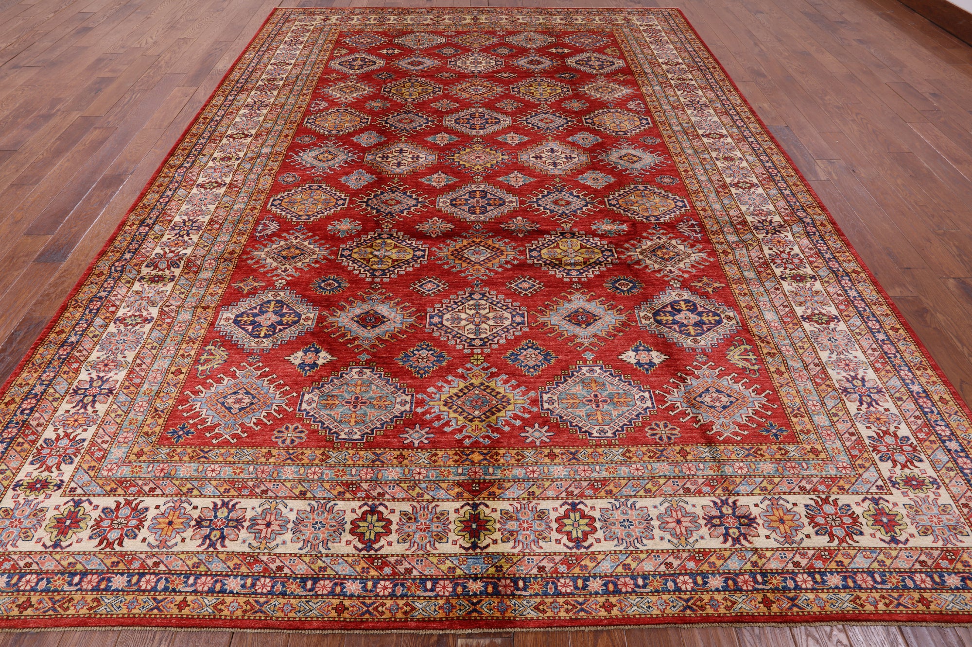 Red Super Kazak Hand Knotted Area Rug - 9' 10" X 13' 3" - Golden Nile
