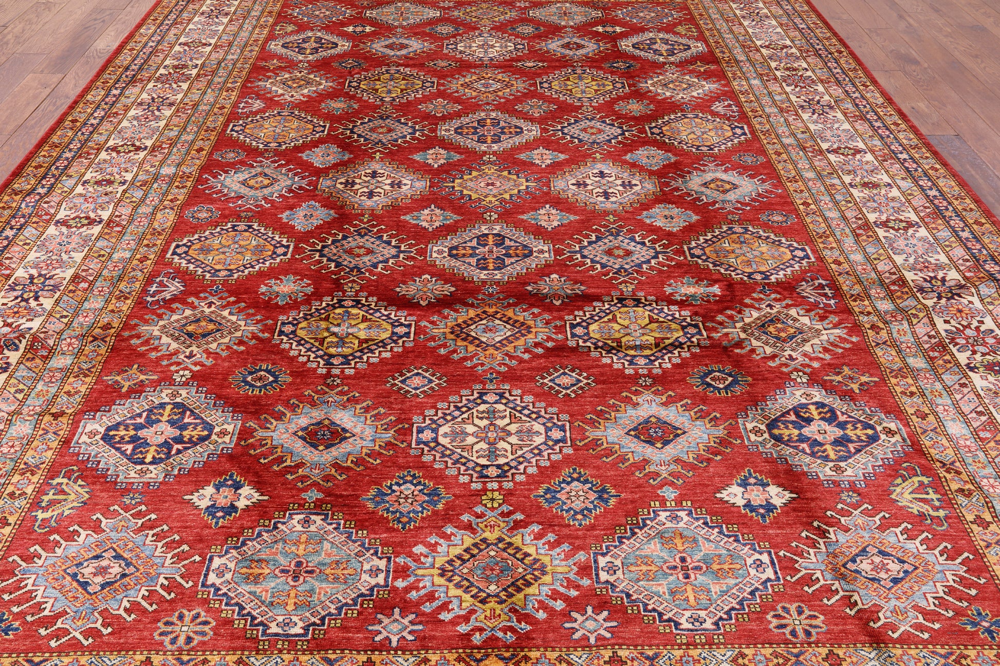 Red Super Kazak Hand Knotted Area Rug - 9' 10" X 13' 3" - Golden Nile