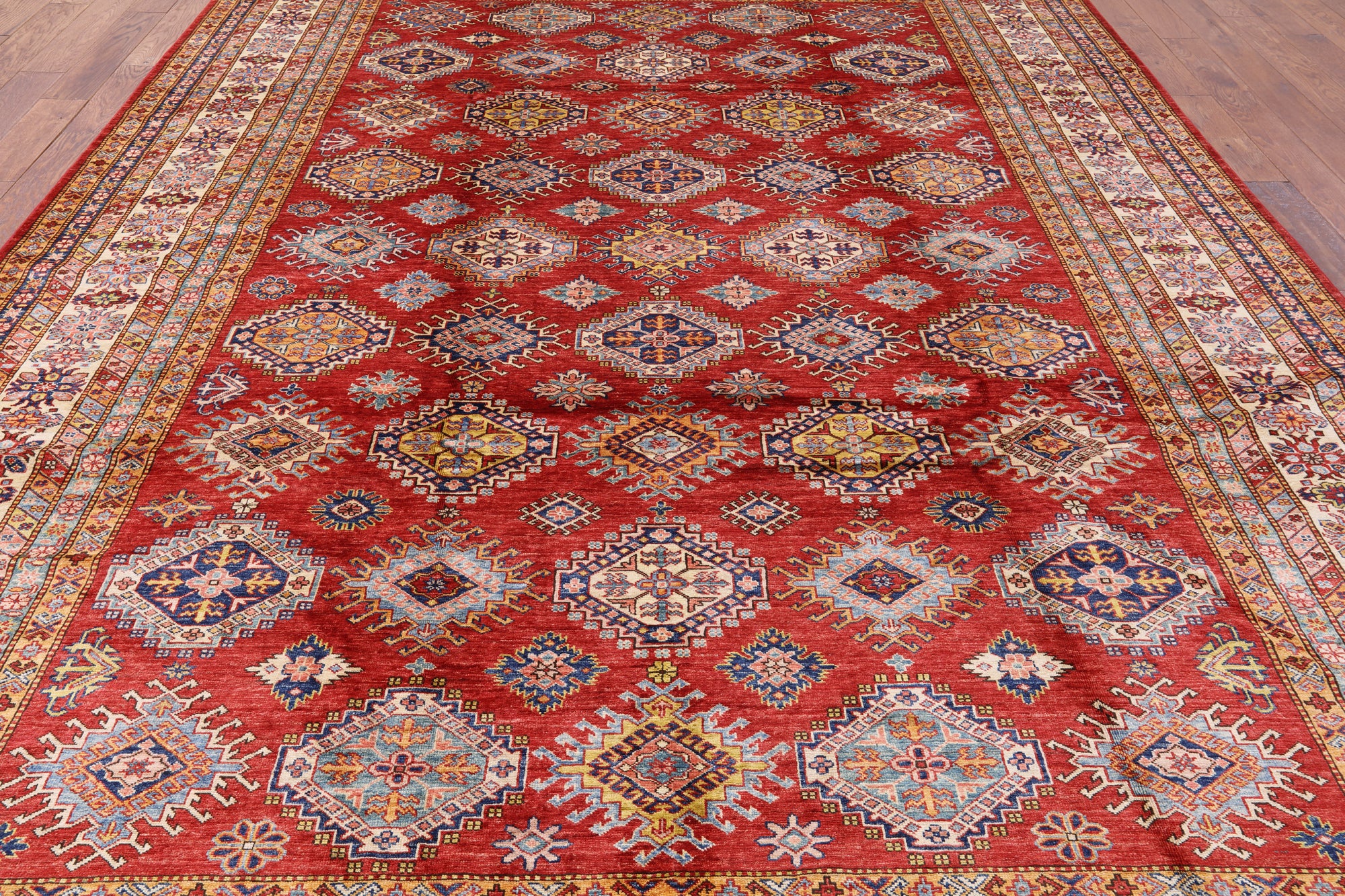 Red Super Kazak Hand Knotted Area Rug - 9' 10" X 13' 3" - Golden Nile