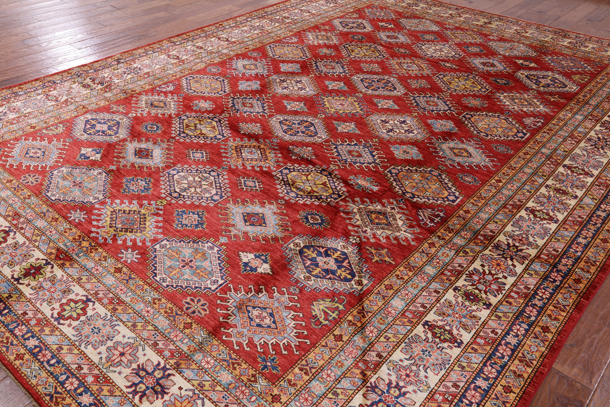 Red Super Kazak Hand Knotted Area Rug - 9' 10" X 13' 3" - Golden Nile
