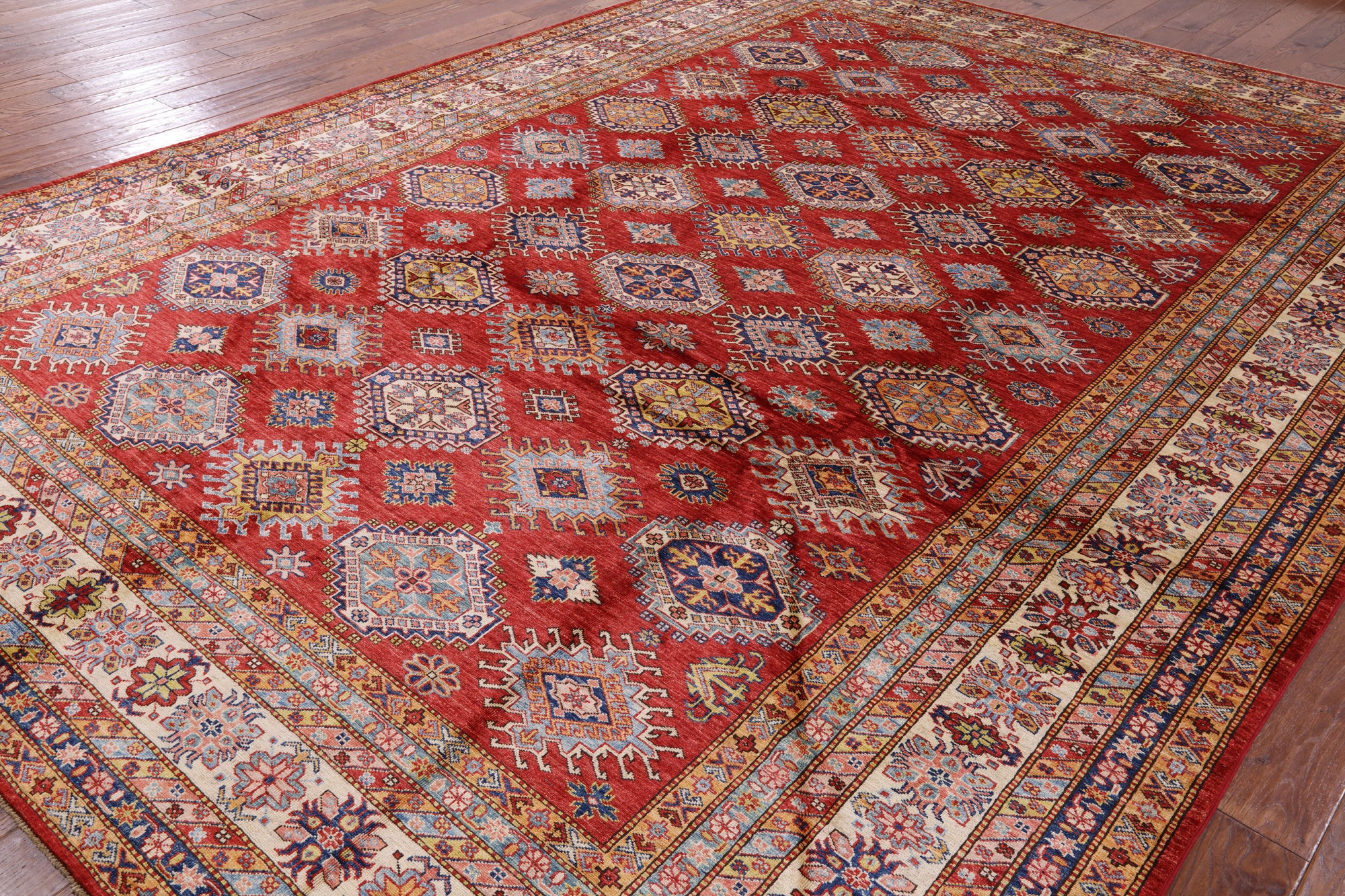 Red Super Kazak Hand Knotted Area Rug - 9' 10" X 13' 3" - Golden Nile