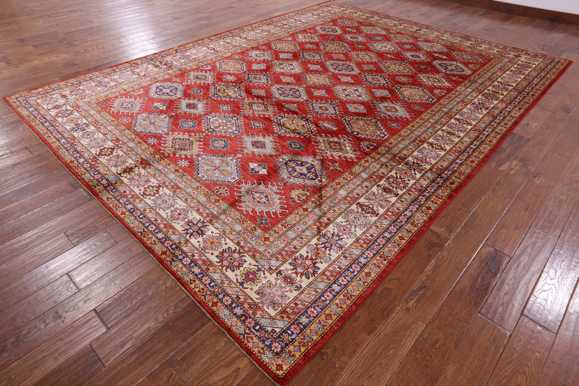 Red Super Kazak Hand Knotted Area Rug - 9' 10" X 13' 3" - Golden Nile