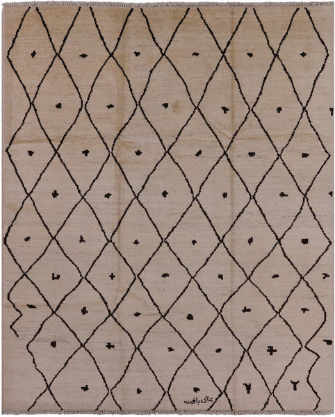 Ivory Tribal Moroccan Hand Knotted Area Rug - 8' 3" X 10' 0" - Golden Nile