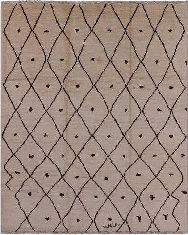 Ivory Tribal Moroccan Hand Knotted Area Rug - 8' 3