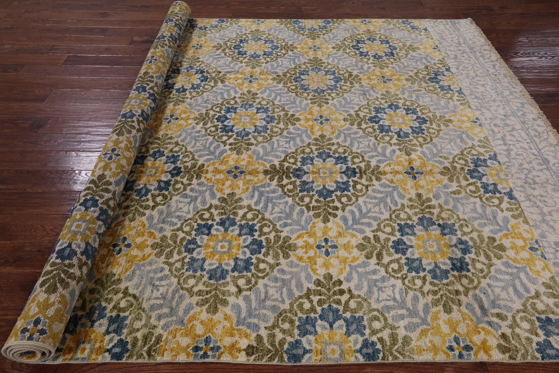 Ikat Hand Knotted Wool Area Rug - 7' 10" X 10' 1" - Golden Nile