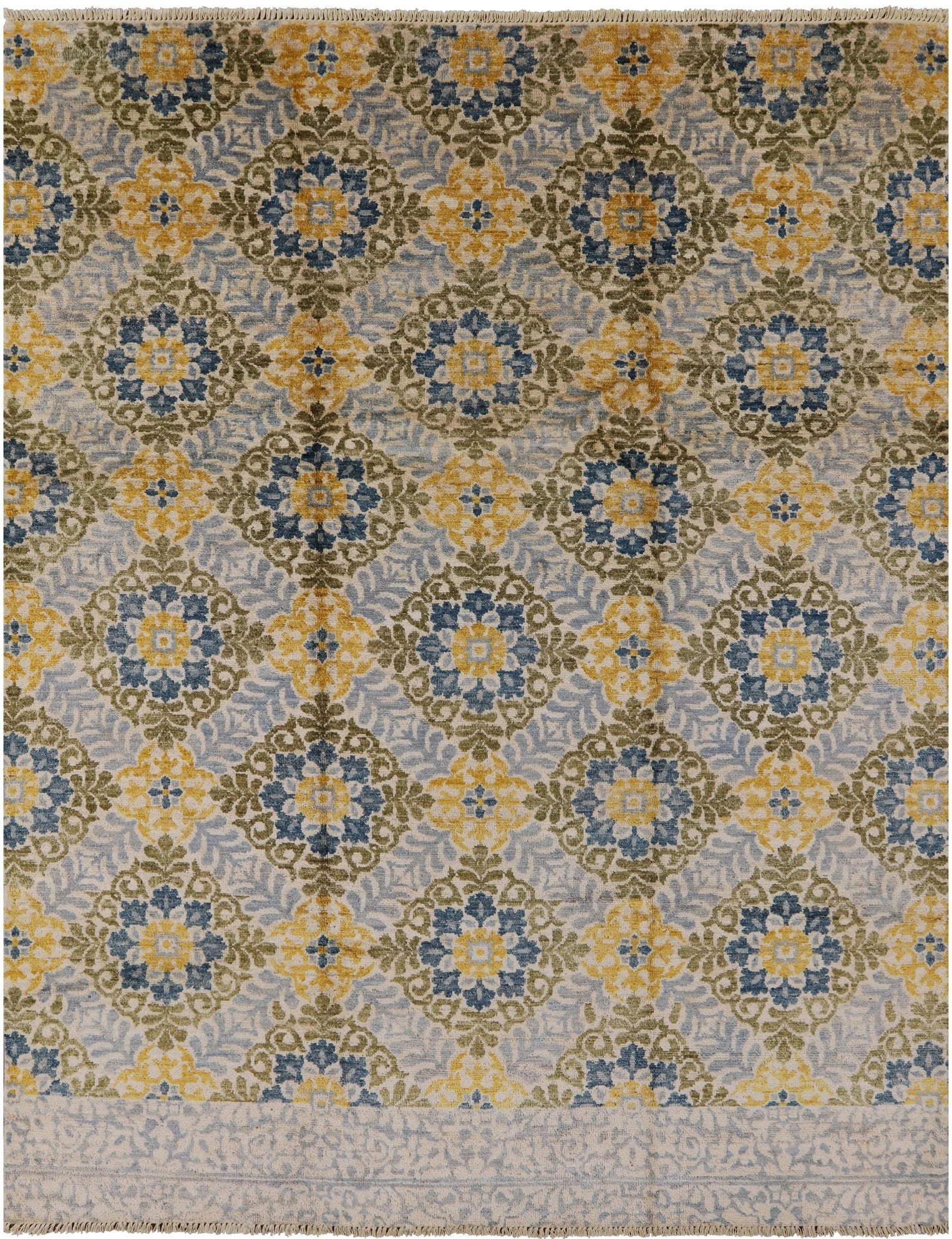Ikat Hand Knotted Wool Area Rug - 7' 10" X 10' 1" - Golden Nile