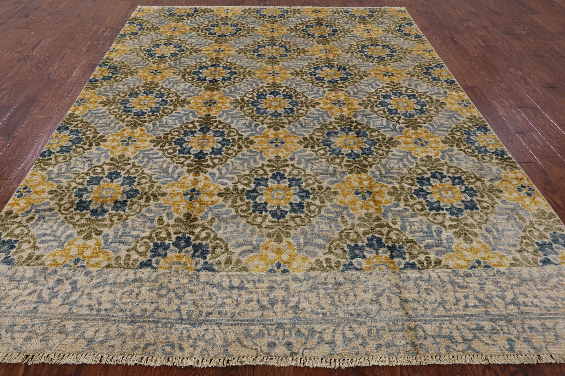 Ikat Hand Knotted Wool Area Rug - 7' 10" X 10' 1" - Golden Nile