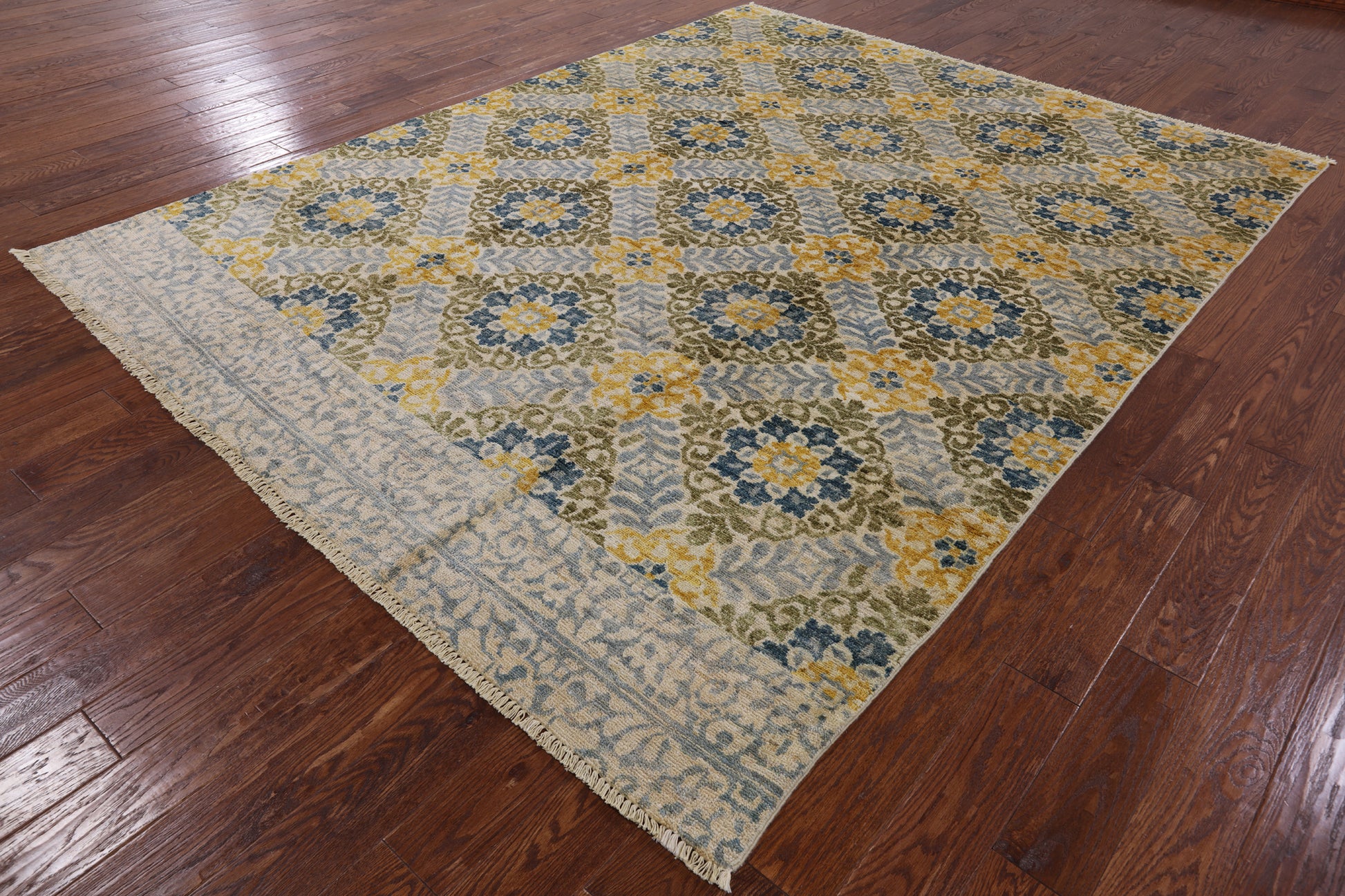 Ikat Hand Knotted Wool Area Rug - 7' 10" X 10' 1" - Golden Nile