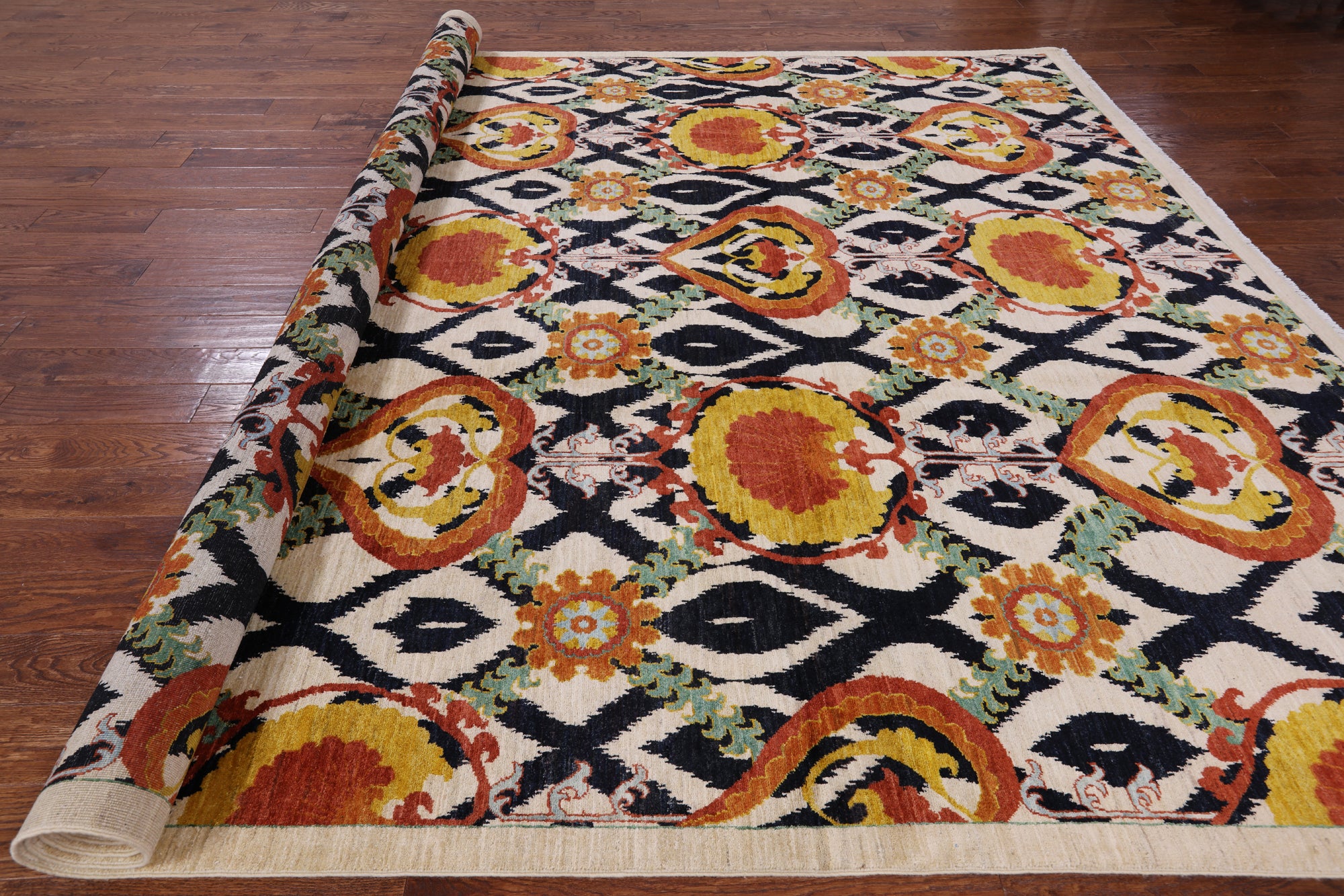 Ivory William Morris Hand Knotted Wool Area Rug - 9' 10" X 13' 3" - Golden Nile