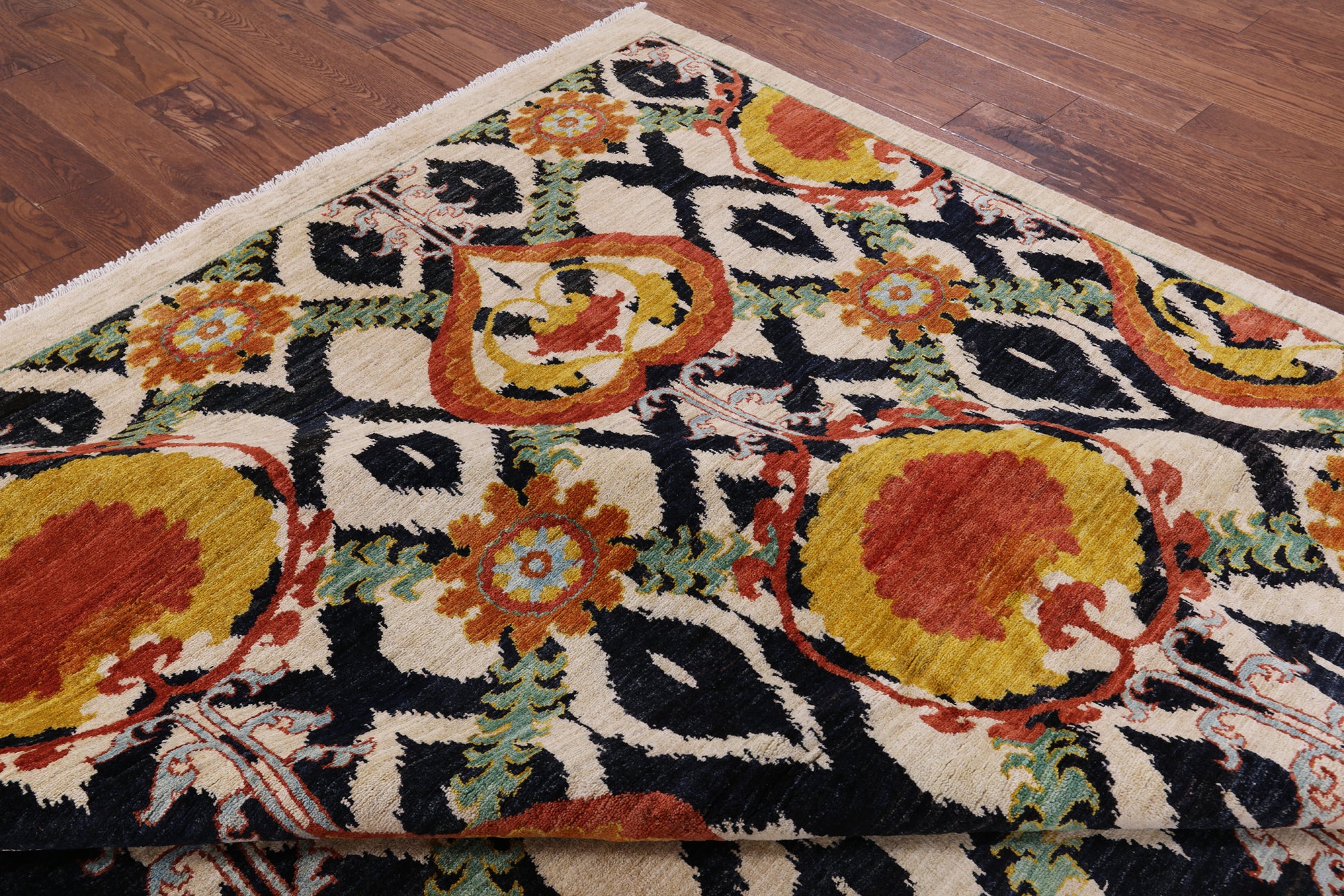 Ivory William Morris Hand Knotted Wool Area Rug - 9' 10" X 13' 3" - Golden Nile
