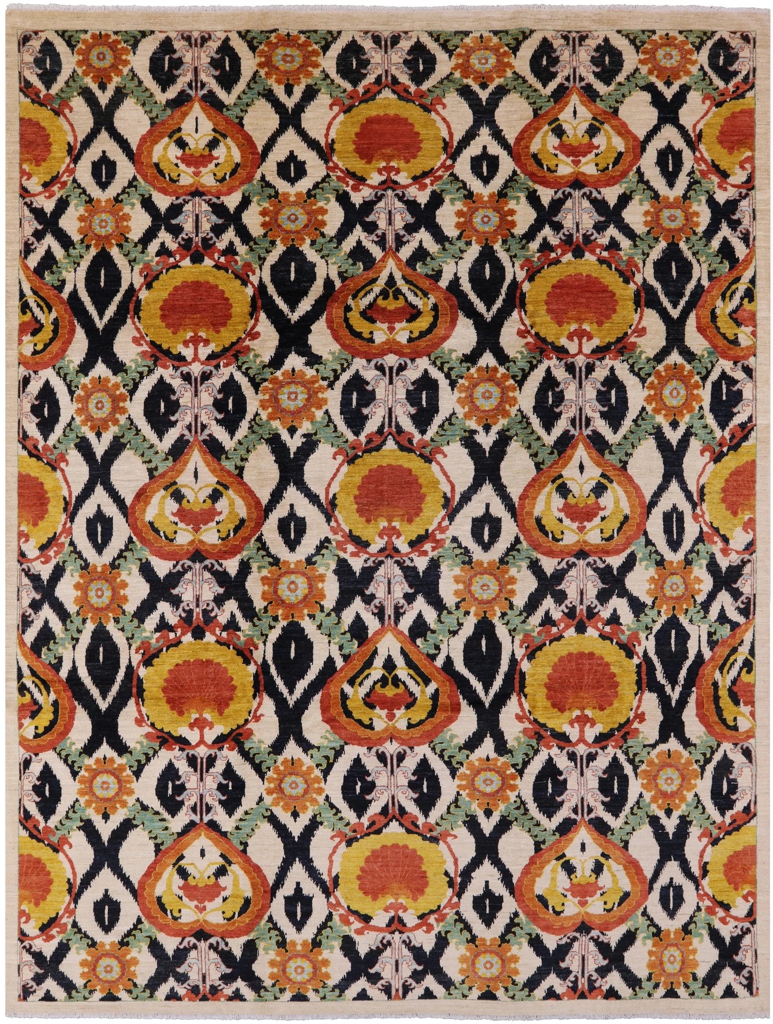 Ivory William Morris Hand Knotted Wool Area Rug - 9' 10" X 13' 3" - Golden Nile
