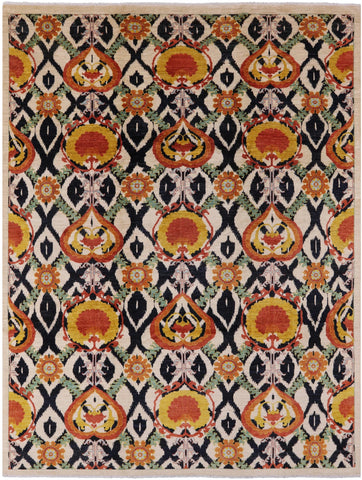 Ivory William Morris Hand Knotted Wool Area Rug - 9' 10