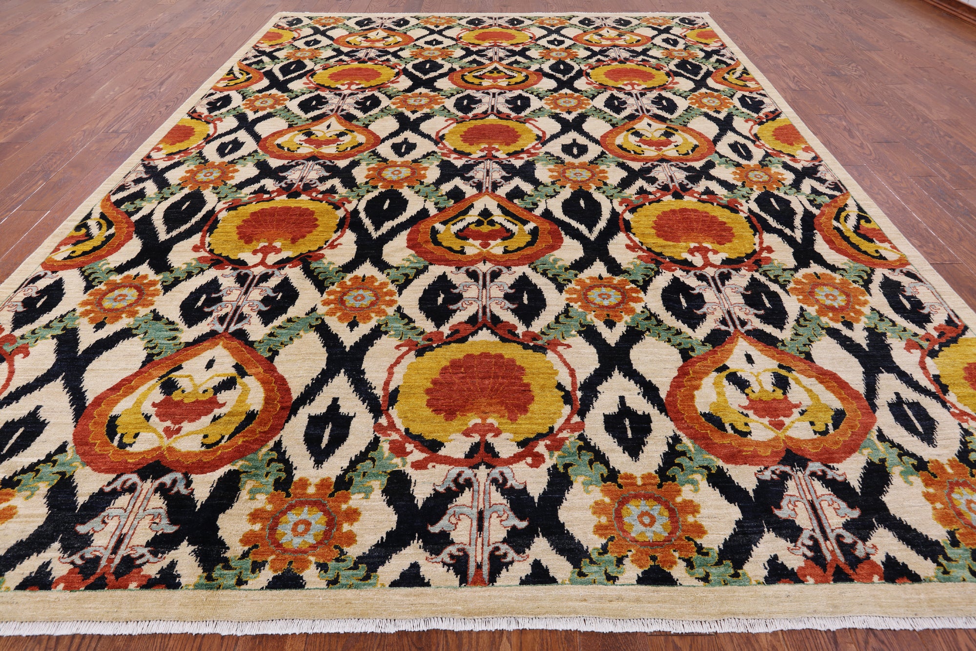 Ivory William Morris Hand Knotted Wool Area Rug - 9' 10" X 13' 3" - Golden Nile