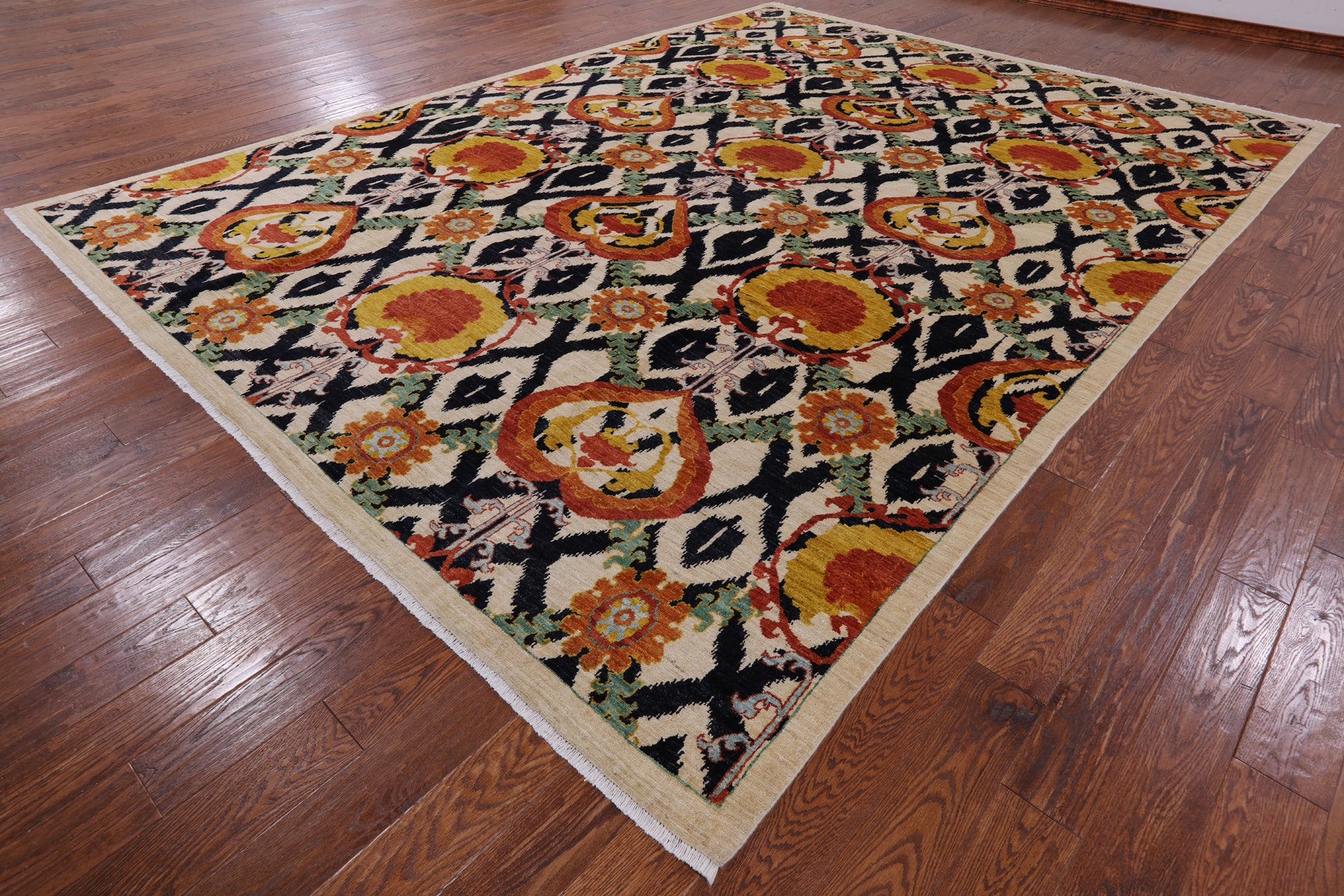 Ivory William Morris Hand Knotted Wool Area Rug - 9' 10" X 13' 3" - Golden Nile