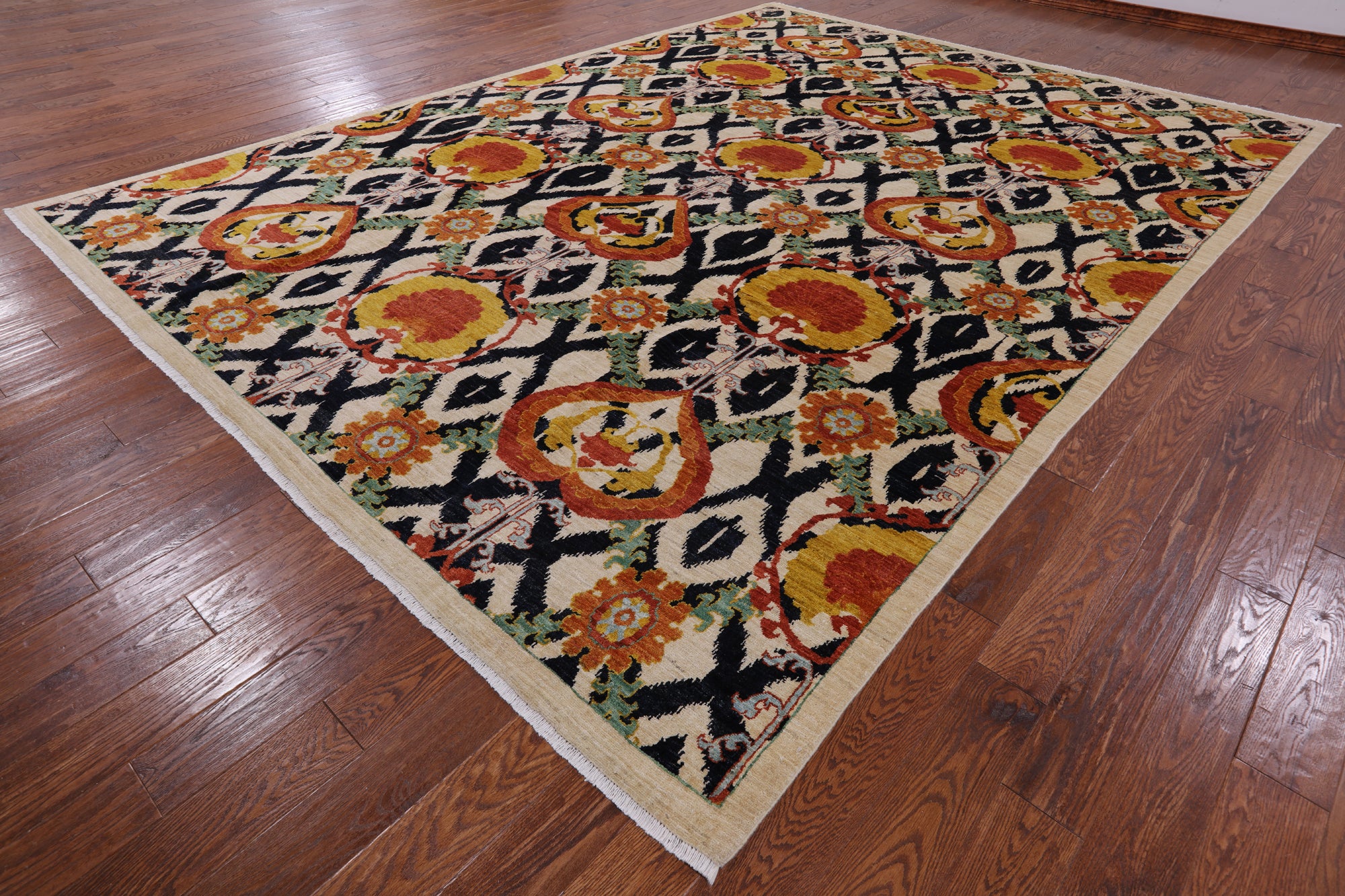 Ivory William Morris Hand Knotted Wool Area Rug - 9' 10" X 13' 3" - Golden Nile