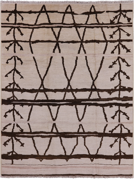 Ivory Moroccan Hand Knotted Area Rug - 7' 10" X 10' 1" - Golden Nile