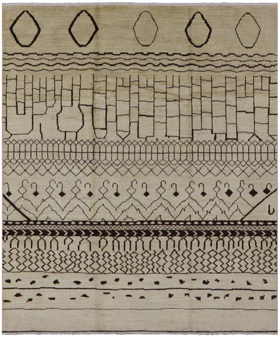 Ivory Tribal Moroccan Handmade Wool Area Rug - 8' 4