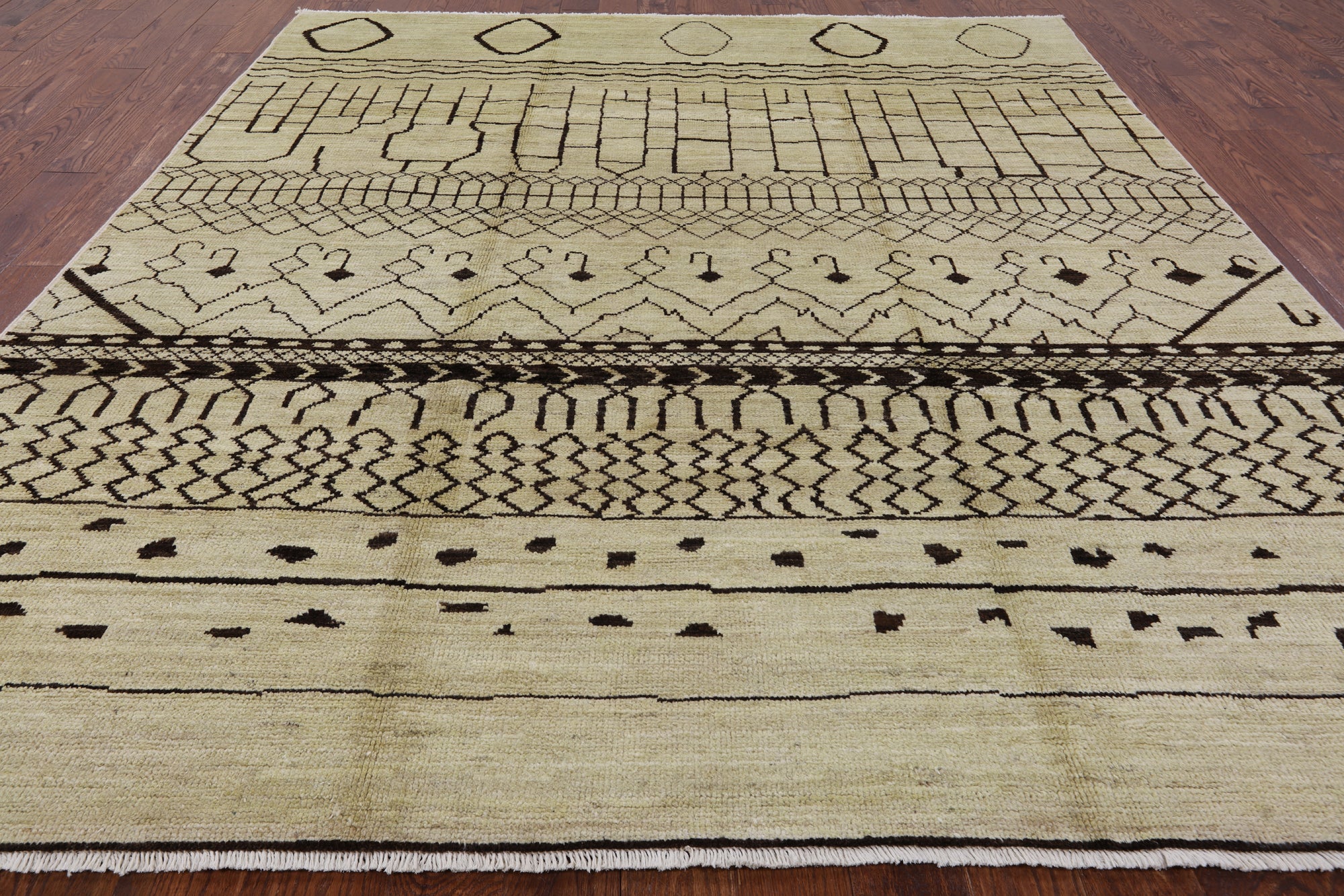 Ivory Tribal Moroccan Handmade Wool Area Rug - 8' 4" X 9' 9" - Golden Nile