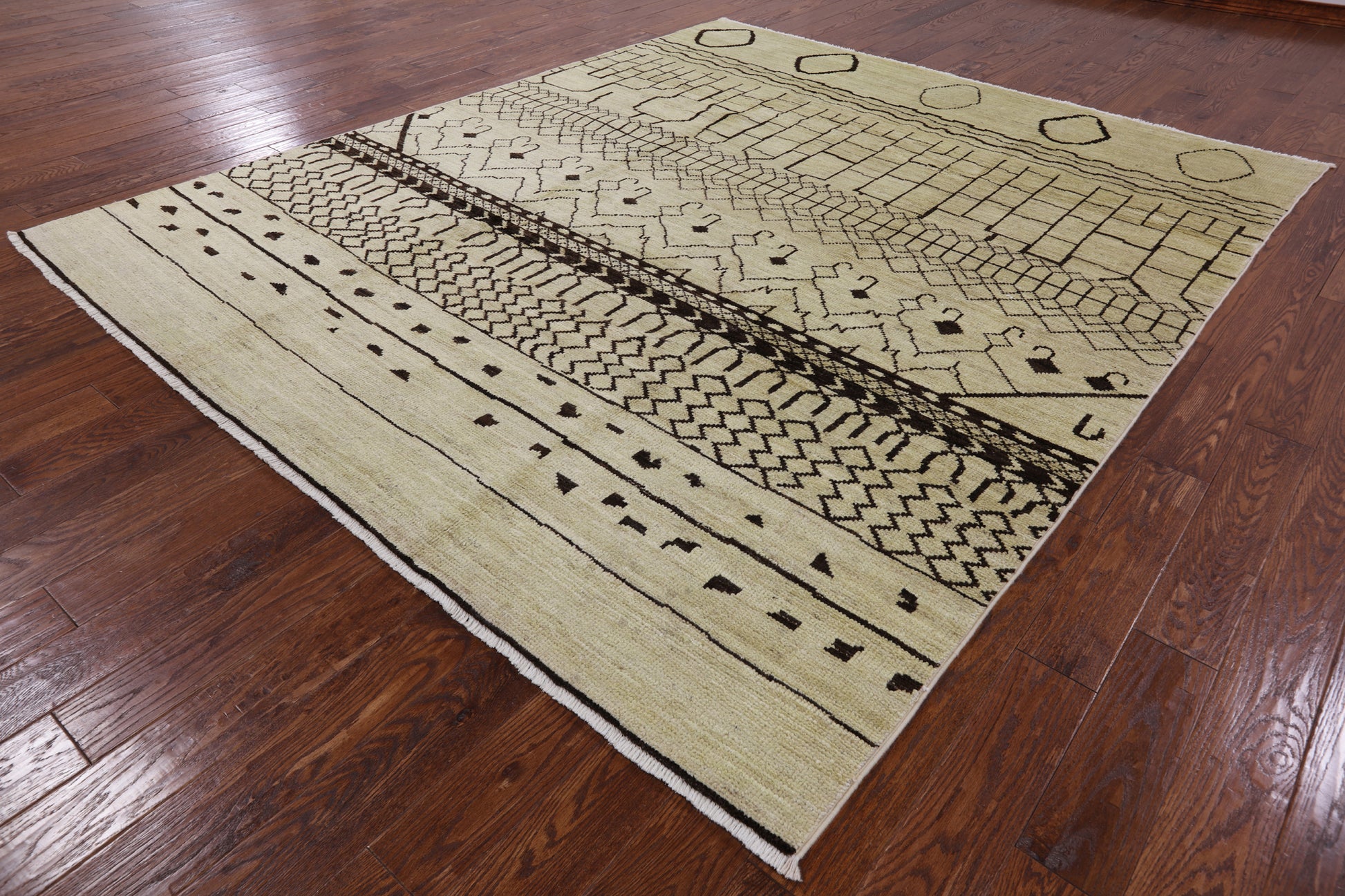Ivory Tribal Moroccan Handmade Wool Area Rug - 8' 4" X 9' 9" - Golden Nile