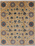 Ivory William Morris Hand Knotted Wool Area Rug - 8' 2" X 10' 5" - Golden Nile